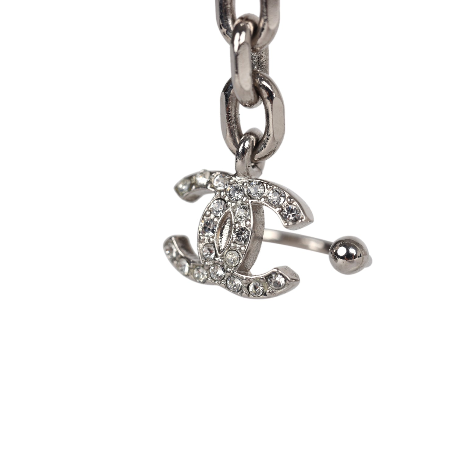 Chanel CC Logo Hoop Chain Cuff Single Earring in Silver - Elegant Statement Jewelry for Parties & Special Occasions