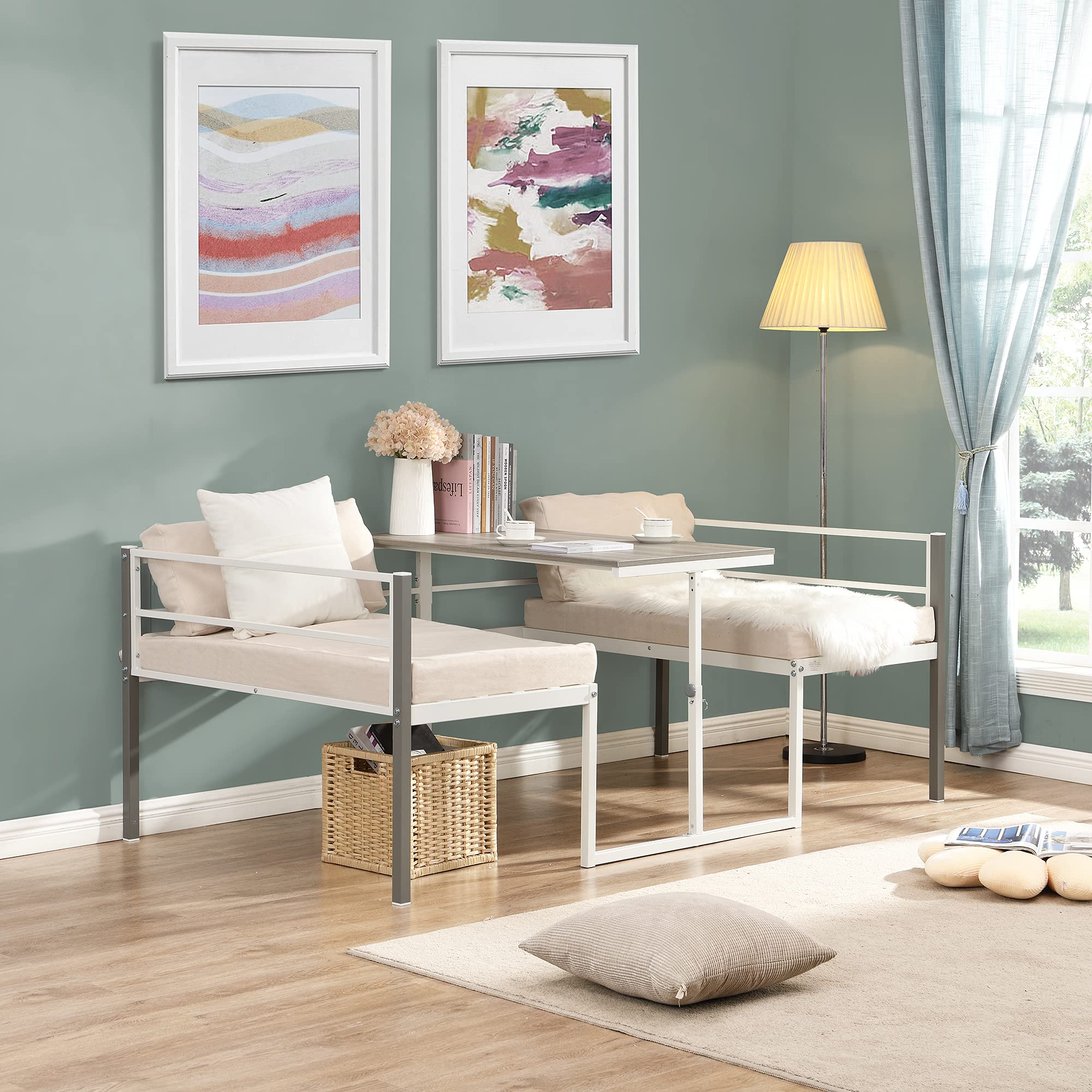 Adjustable Twin Metal Daybed with Built-in Desk & Guardrail - Convertible Captain Bed for Kids, Teens & Adults, No Box Spring Required (White) - Perfect for Small Spaces, Dorm Rooms & Guest Bedrooms