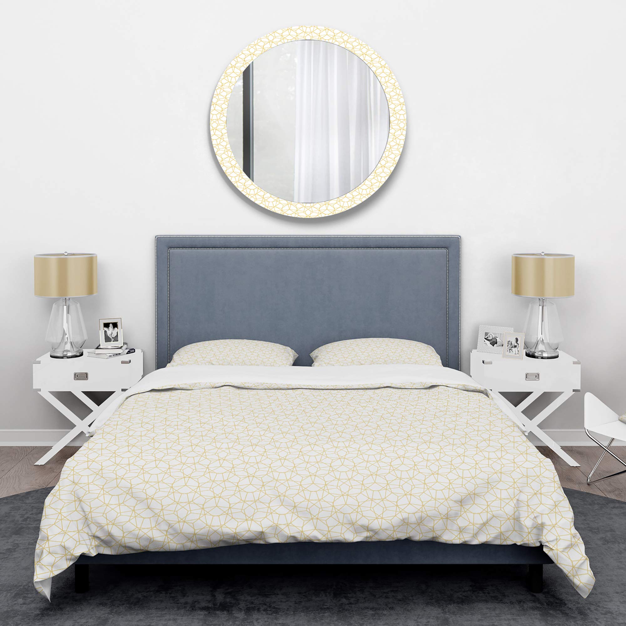 DesignQ Abstract Geometric Mid-Century Modern Duvet Cover Set - King Size 3-Piece Bedding in White | All-Season Luxury Bed Sheets for Master Bedroom & Guest Room Decor