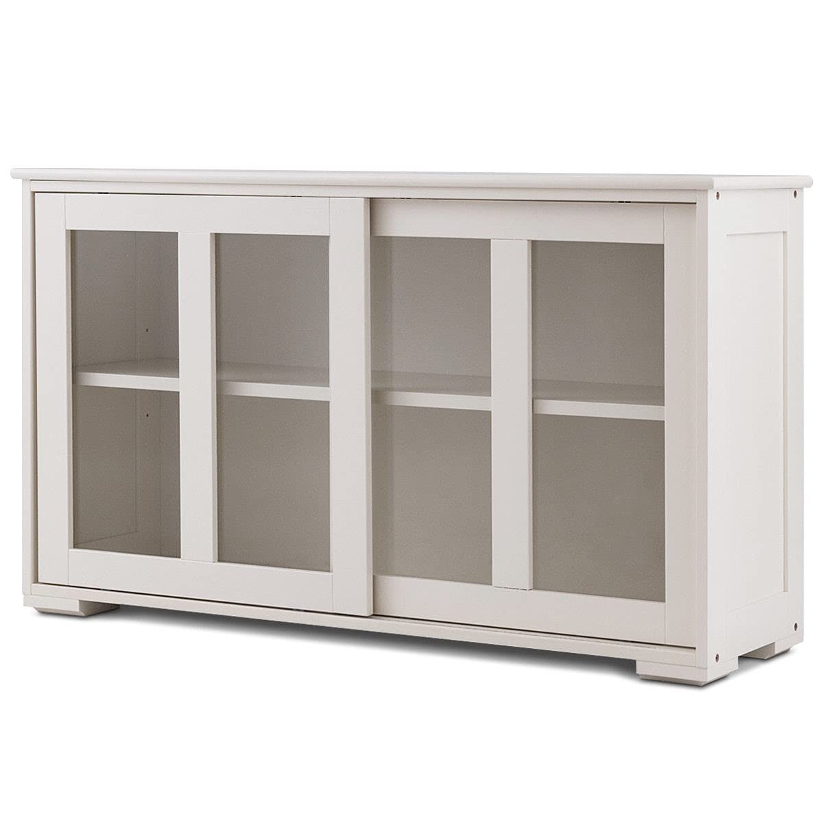 Modern Glass Door Storage Cabinet - 2-Tier Sideboard Buffet Cupboard for Kitchen, Pantry, Dining Room & Office - Spacious Shelving with Sliding Doors - Perfect for Home, Restaurant & Commercial Use - Organize Dishes, Cookware & Supplies