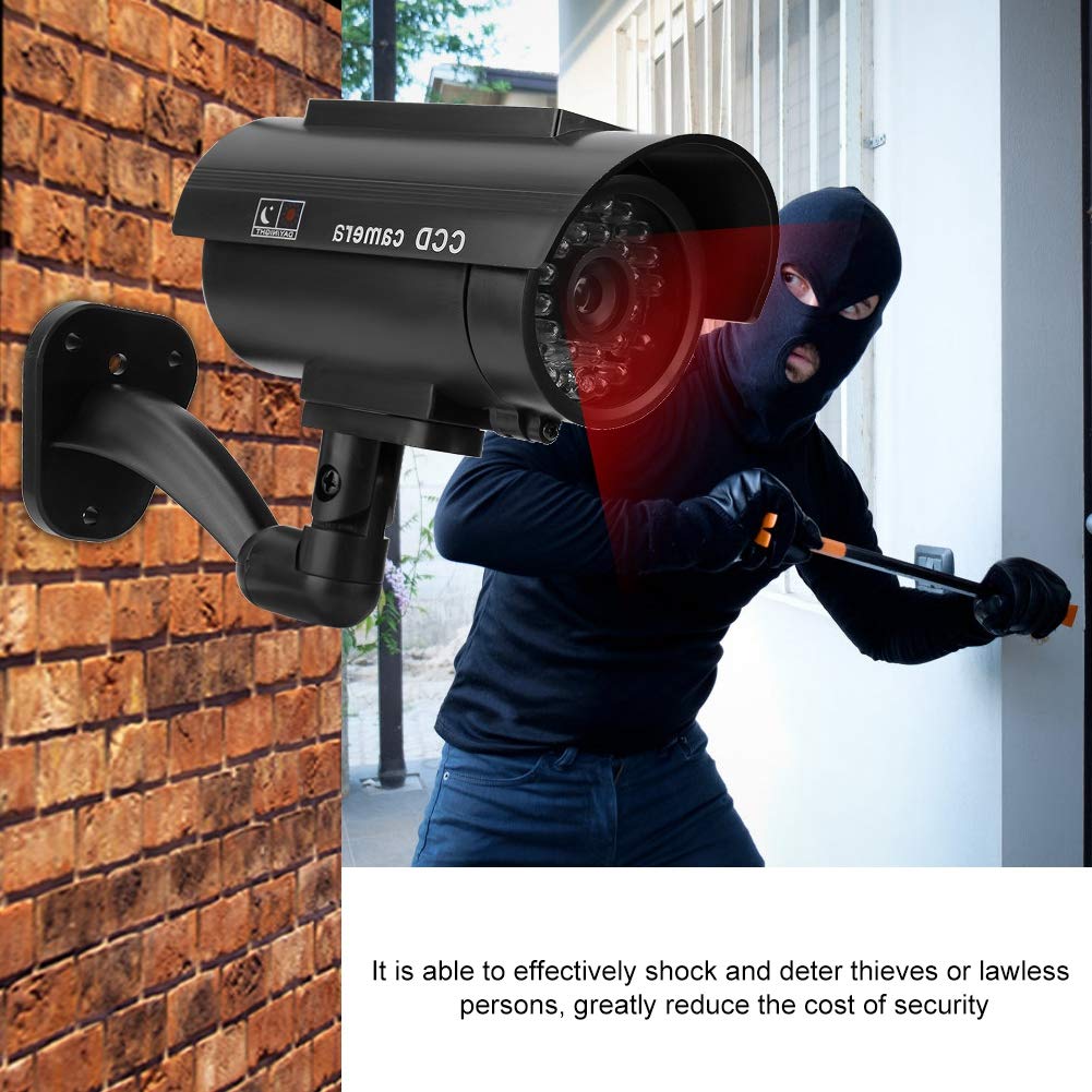QANYEGN Solar Powered Fake Security Camera with Flashing LED Light - Waterproof Dummy Surveillance Camera for Stores, Malls & Hotels | Outdoor & Indoor Security Deterrent