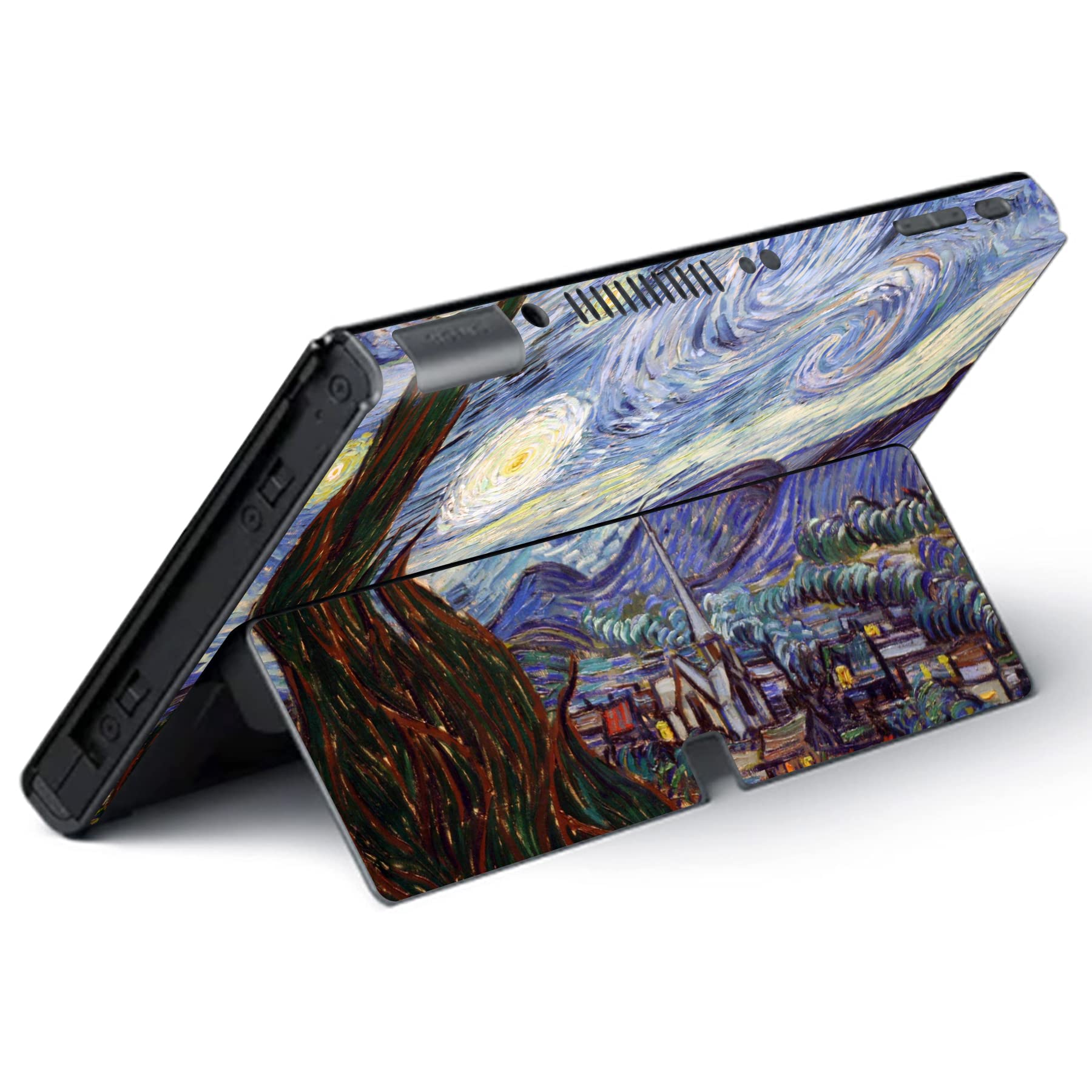 PlayVital Full Set Protective Stickers for Nintendo Switch OLED Model - Custom Vinyl Decal Skins for Switch OLED Console, Joycon, Dock & Grip - The Starry Night Design - Perfect for Gaming Protection and Personalization