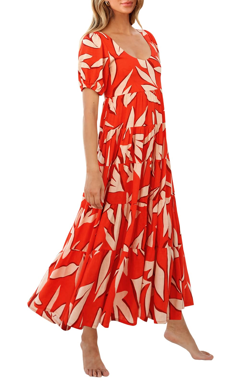 PRETTYGARDEN Women's Floral Summer Maxi Dress 2025 - Puff Sleeve, Smocked Backless, Flowy Tiered Design for Beach, Vacation & Casual Wear | Perfect for Outdoor Parties, Date Nights & Summer Getaways