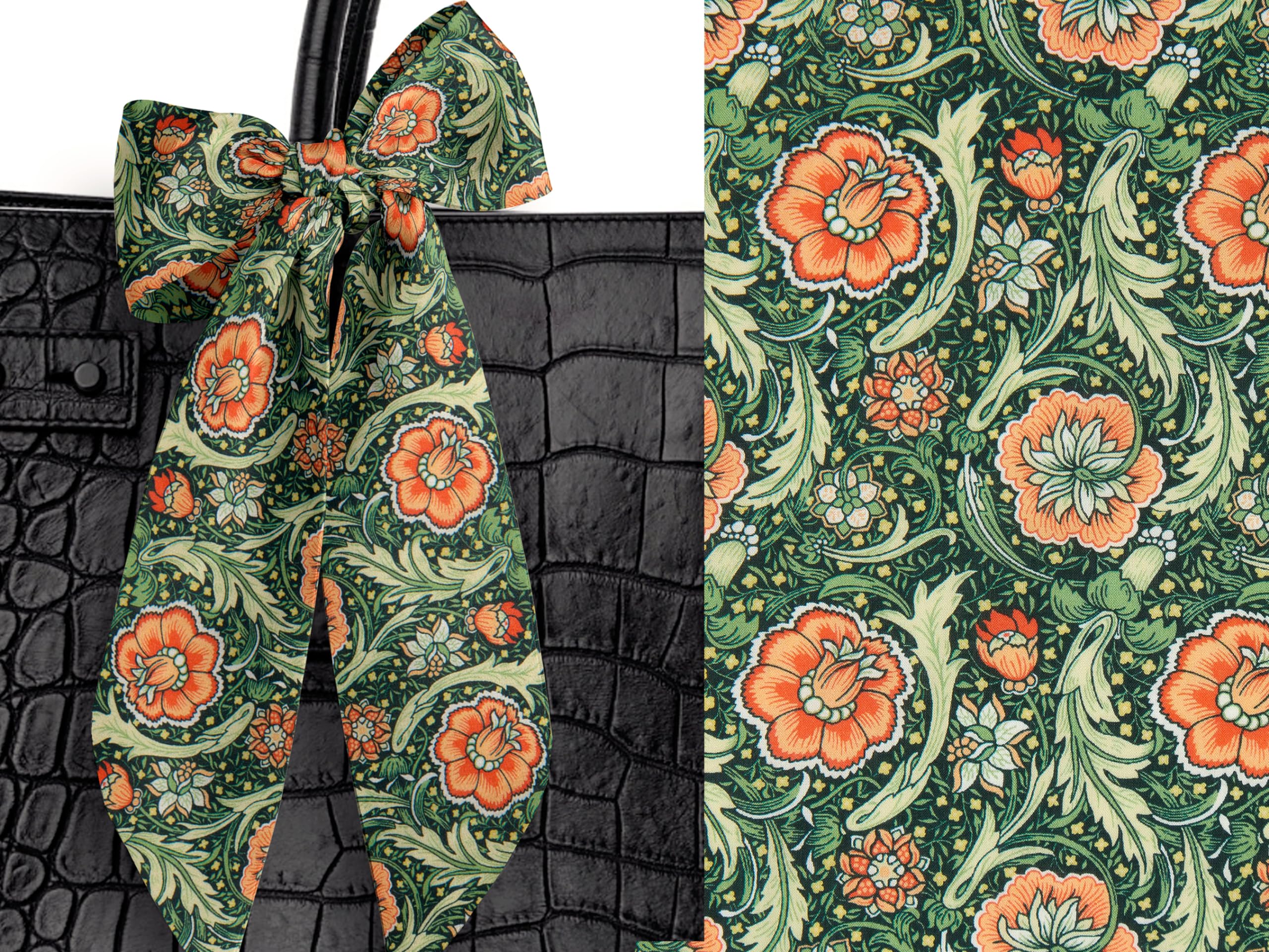 Liberty London Silk Scarf - Finesse Orange Floral Skinny Scarf for Head, Neck, Handbag & Purse Handle - Premium Tana Lawn Cotton - Multiple Length Options - Perfect for Accessorizing, Gifts & Fashion Styling