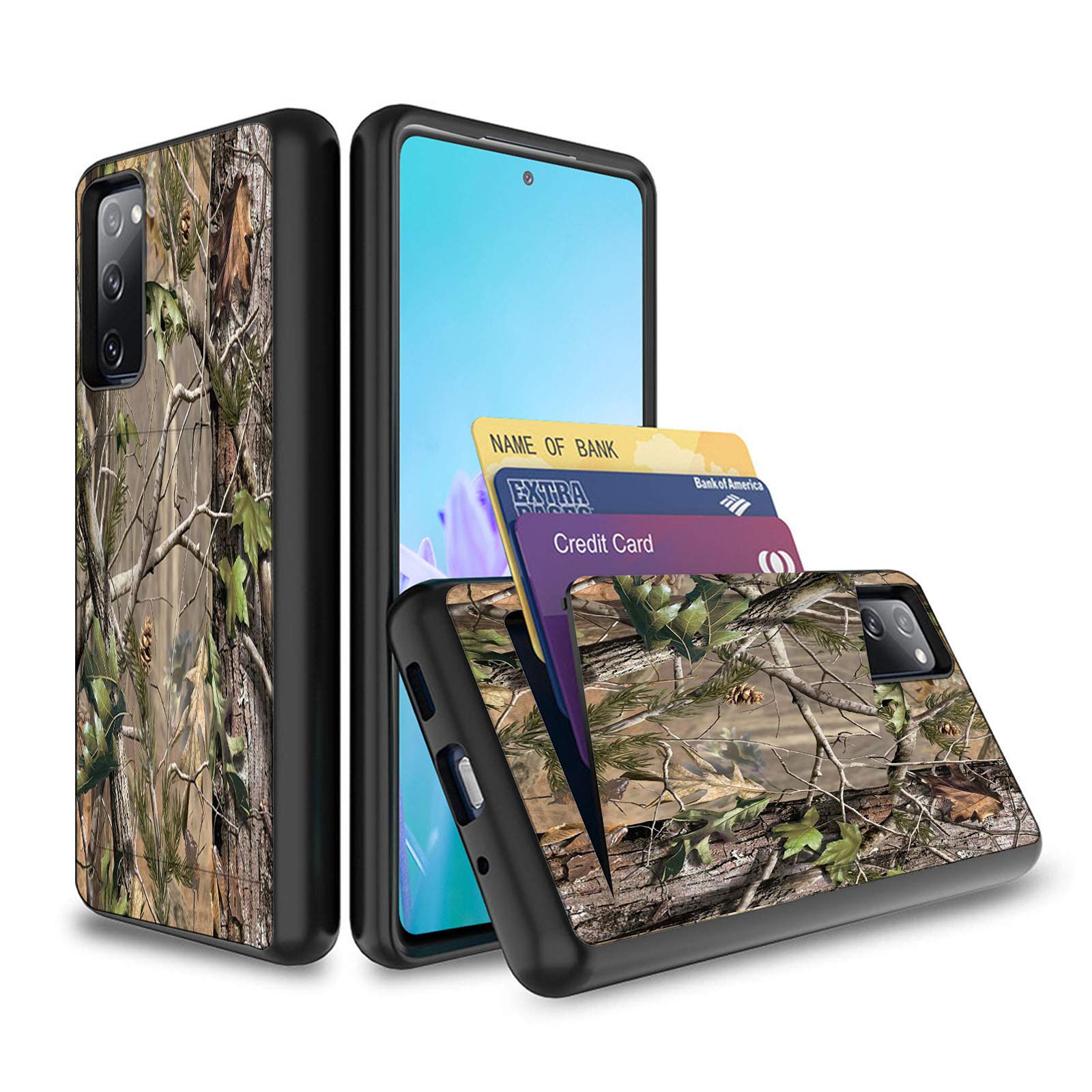 Shockproof Samsung Galaxy S20 FE 5G Case with Card Holder - Dual Layer Hybrid Protective Cover (Forest Camo) | Wallet Slot for Credit Cards & ID | Rugged Armor Design for Outdoor & Daily Use