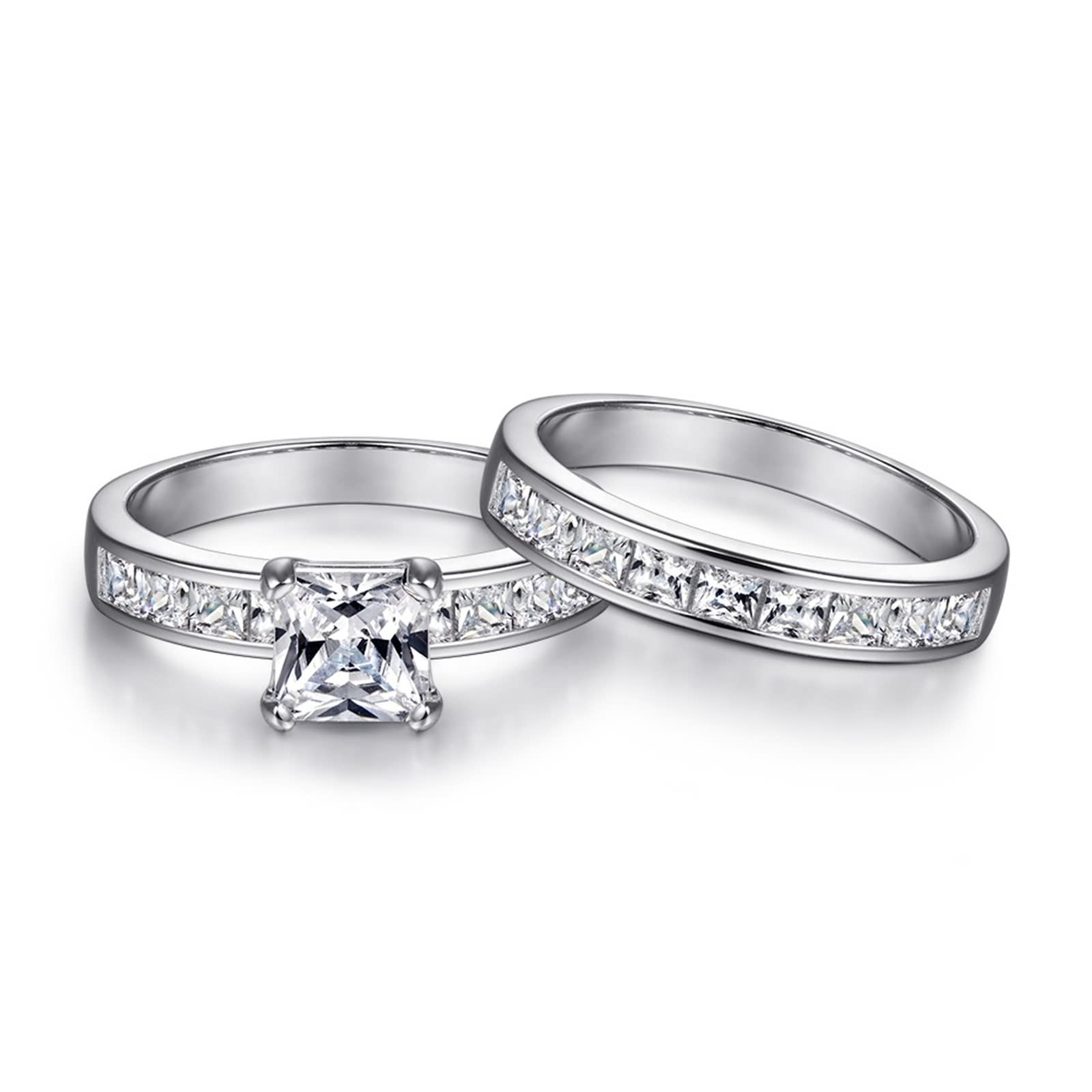 Promise Ring for Women - 925 Sterling Silver Elegant Princess Cut 6x6mm Cubic Zirconia Stackable Ring Set | Perfect for Anniversaries, Engagements & Everyday Wear