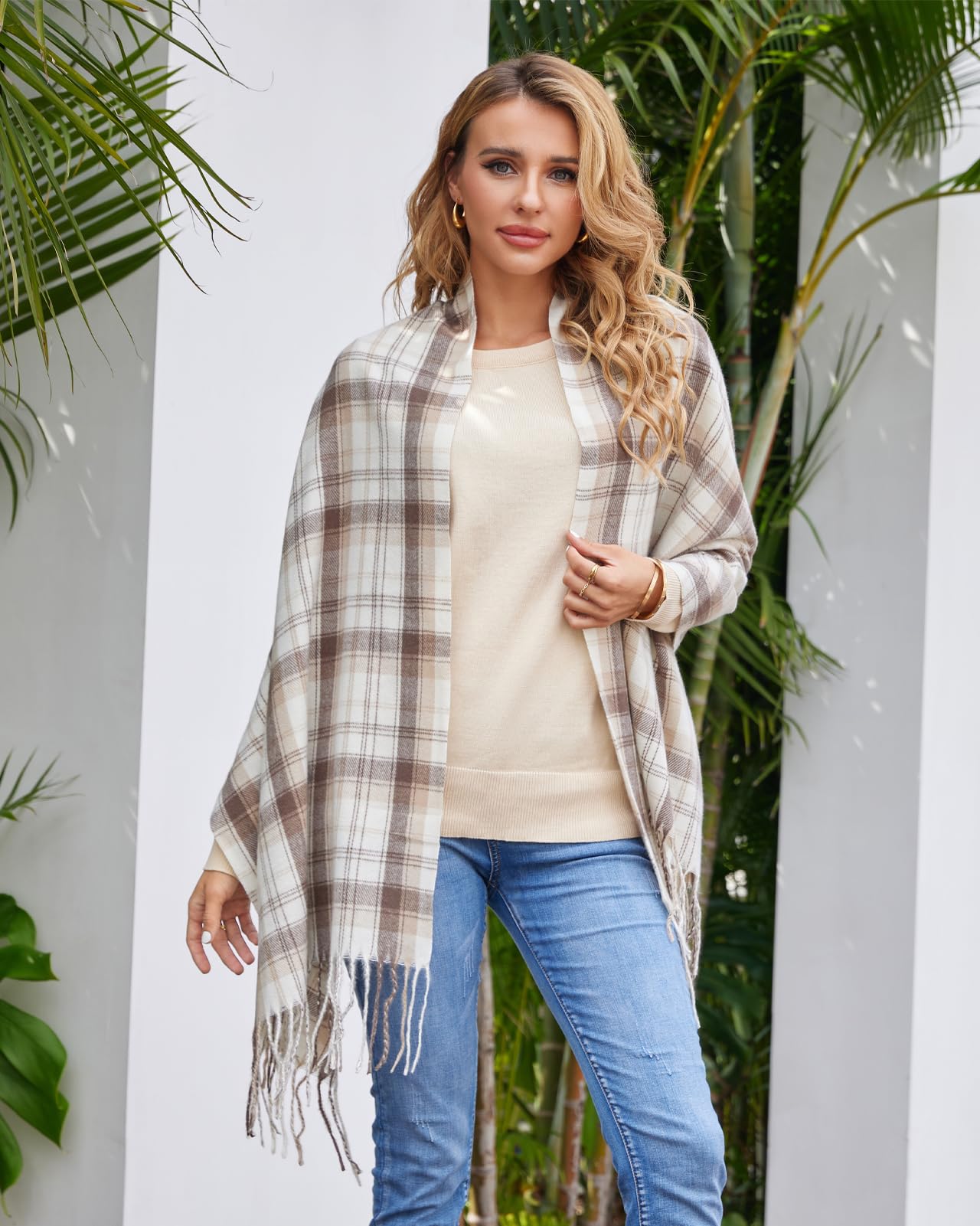 Fuinloth Women's Oversized Plaid Scarf - Soft Lightweight Winter Shawl Wrap for Women, Warm Fashion Accessory for Cold Weather, Office, Travel & Outdoor Activities