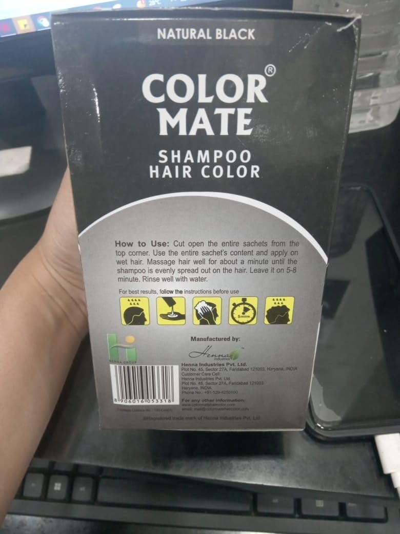 COLOR MATE Natural Black Hair Dye Shampoo - 1 Count | Permanent Hair Color for Women & Men | At-Home Hair Coloring for Gray Coverage & Vibrant Results