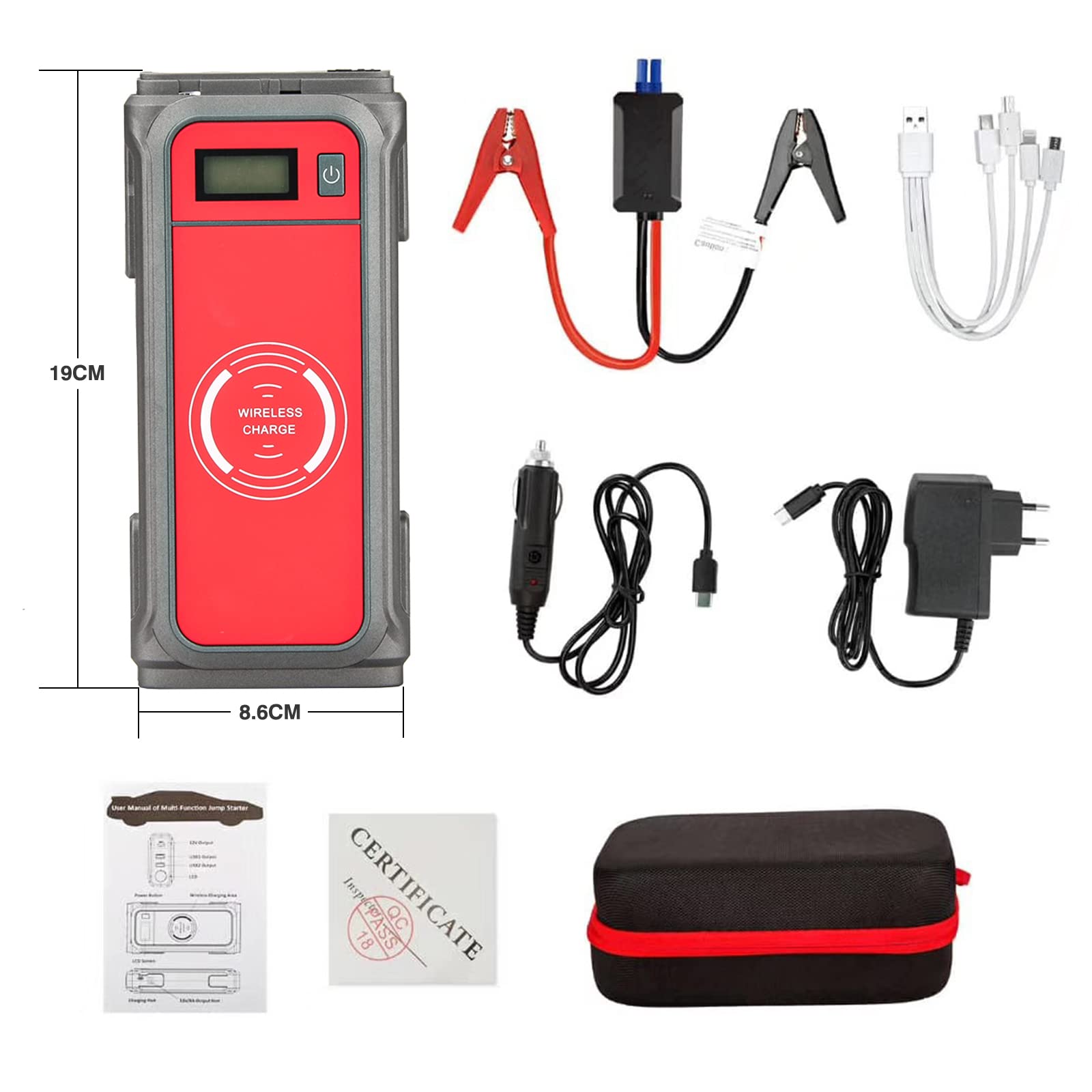 KOLANDY 2000A 20000mAh Portable Car Battery Jump Starter - Emergency Power Bank for 8.5L Gas/6L Diesel Engines with LED Light | Roadside Assistance, Camping & Emergency Power Supply