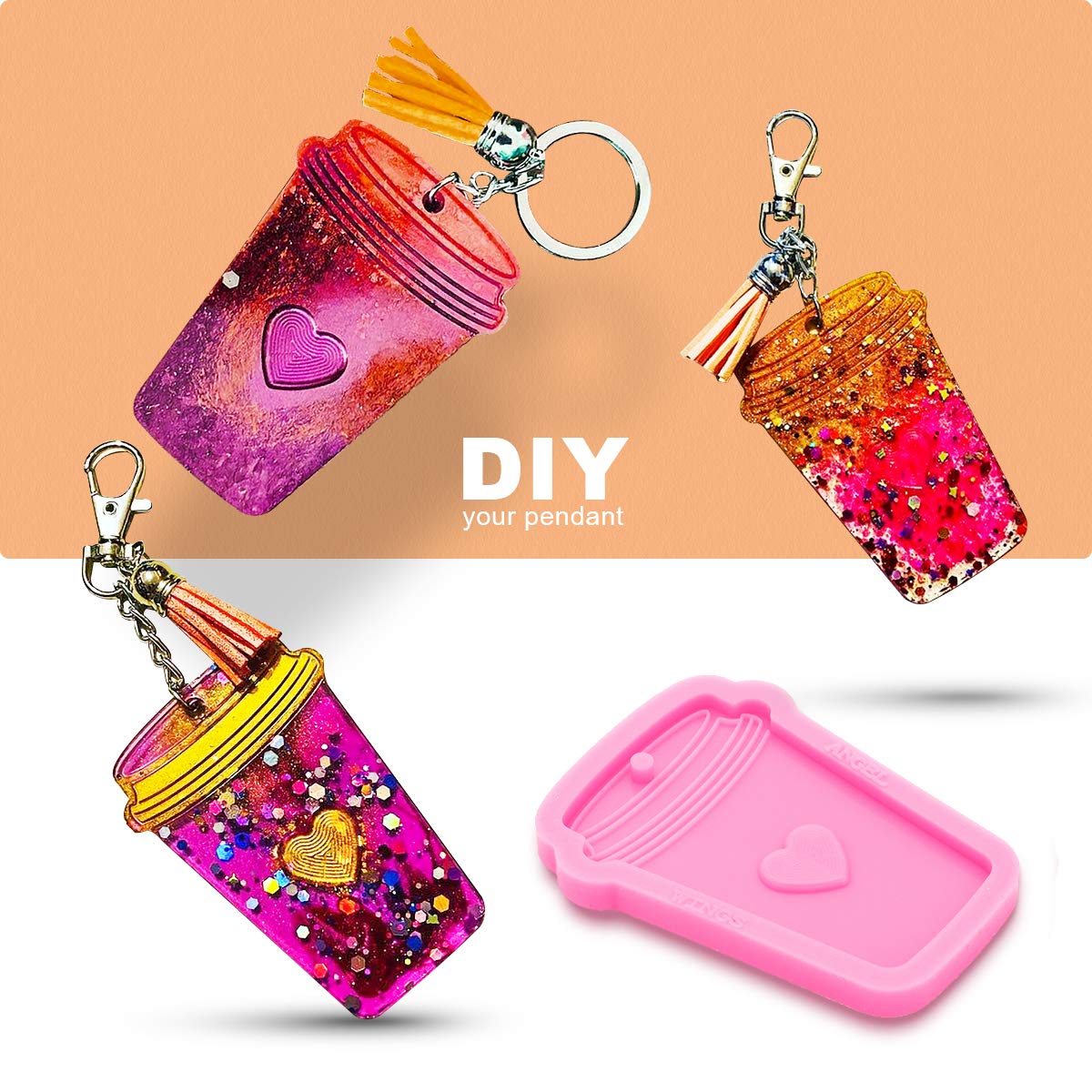 Shiny Glossy Silicone Coffee Cup Mold for Polymer Clay, Epoxy Resin Jewelry, Keychain & DIY Crafts - Perfect for Necklaces, Pendants & Handmade Gifts