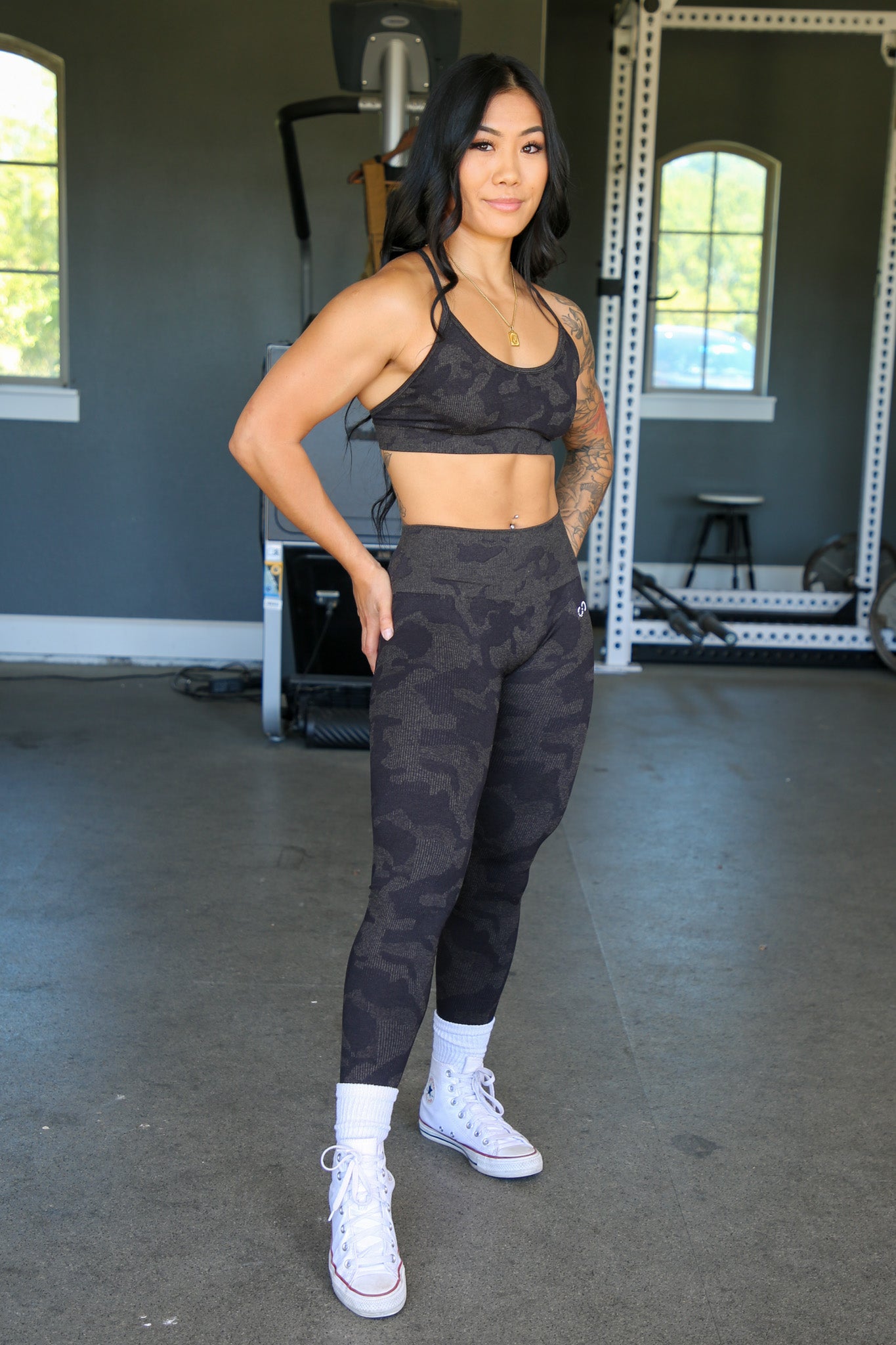 Seamless Minimal Bra - Black Camo | Comfortable Wireless Bralette for Everyday Wear & Yoga | Perfect for Workouts, Lounge & Layering