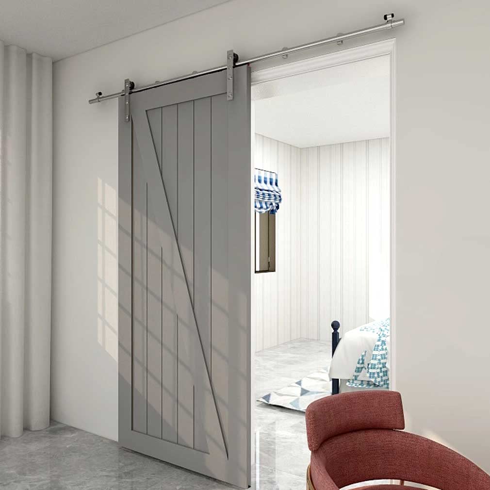 7FT Stainless Steel Sliding Door Hardware Kit - Heavy Duty & Smooth Wooden Barn Door Track System for 42