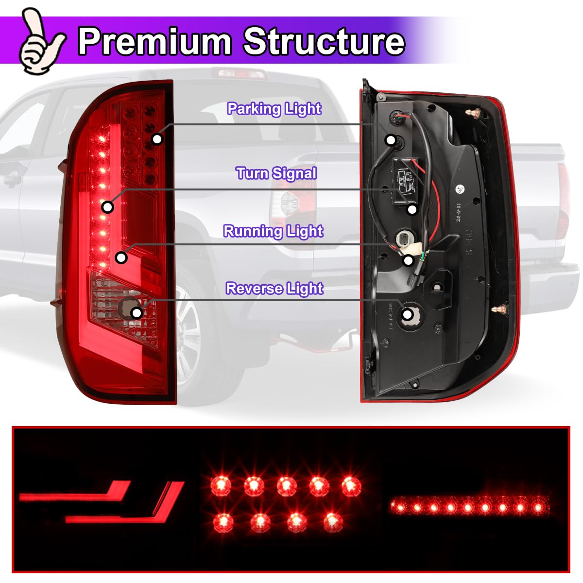 Nixon Offroad LED Tail Lights for Toyota Tundra 2014-2021 - Chrome Housing with Red Lens - Direct Replacement Rear Lamps Assembly (1 Pair) - Perfect for Off-Roading, Night Driving & Custom Truck Upgrades