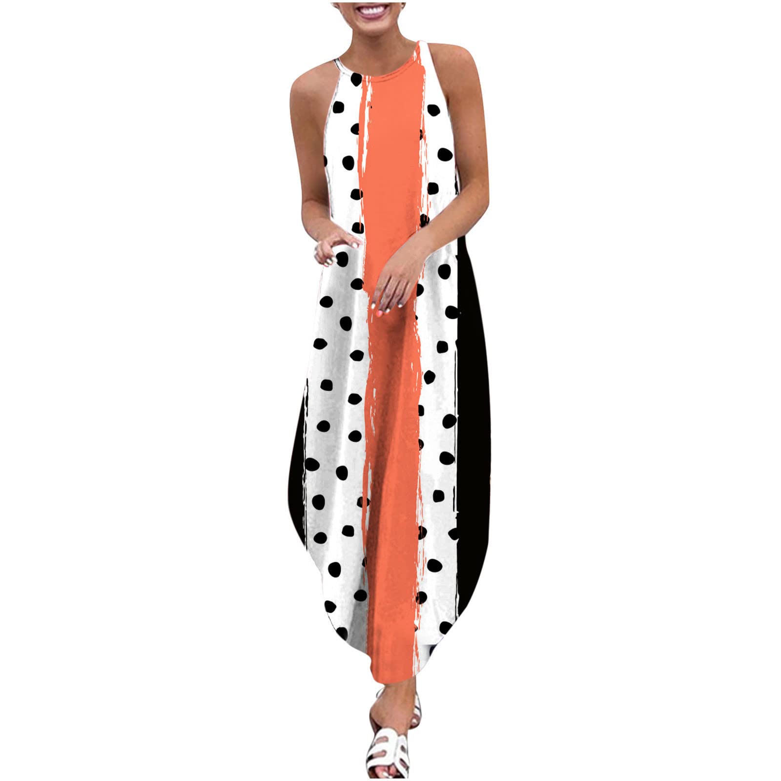 **Plus Size Maxi Dress for Women - Floral Print Sleeveless Halter Neck Summer Casual Long Dress | Beach Vacation, Party, Wedding Guest Outfit**