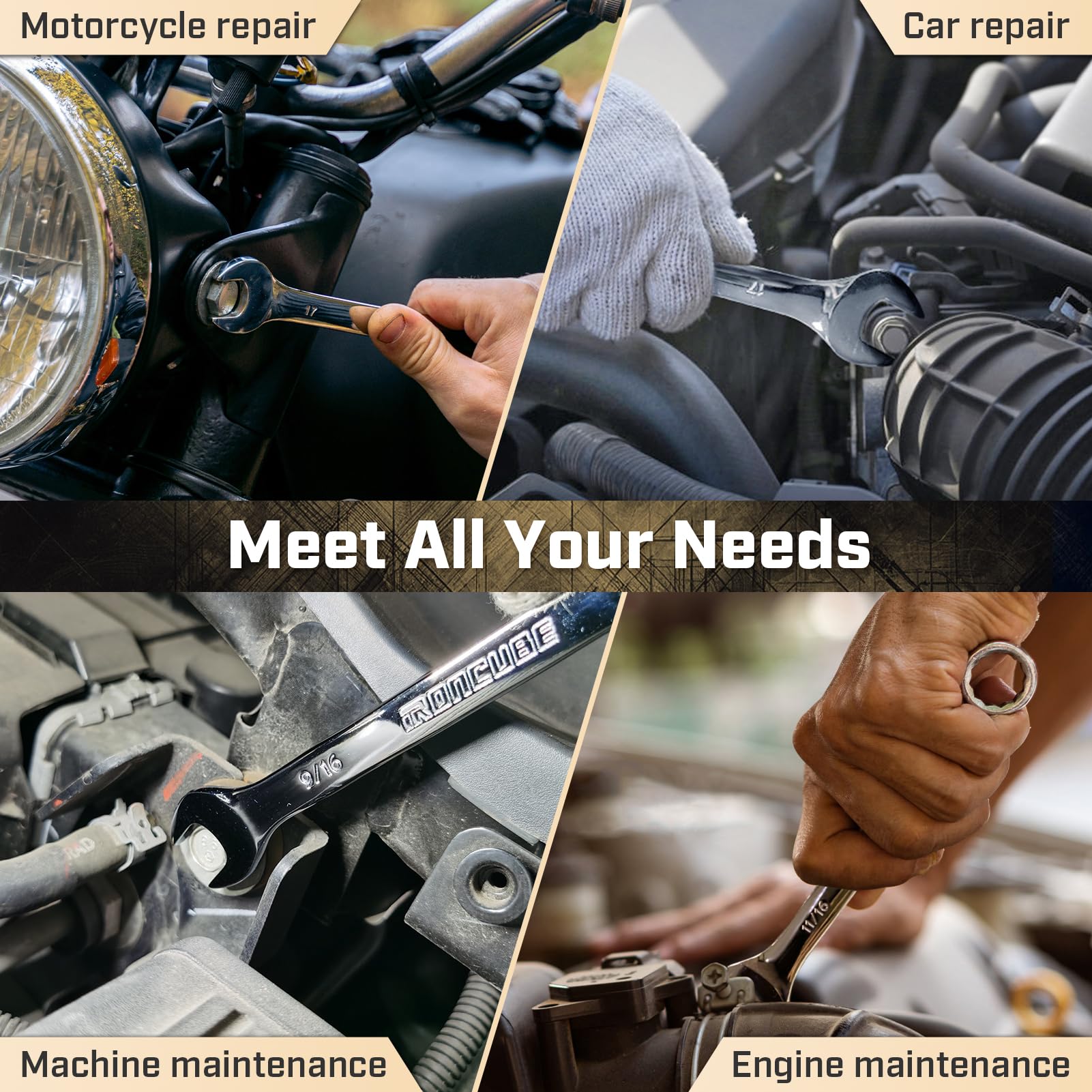 15-Piece Metric Combination Wrench Set (8mm-22mm) - Chrome Vanadium Steel with Mirror Polish & Carry Bag - Professional Automotive & Motorcycle Repair Tool Kit for Mechanics & DIY Enthusiasts