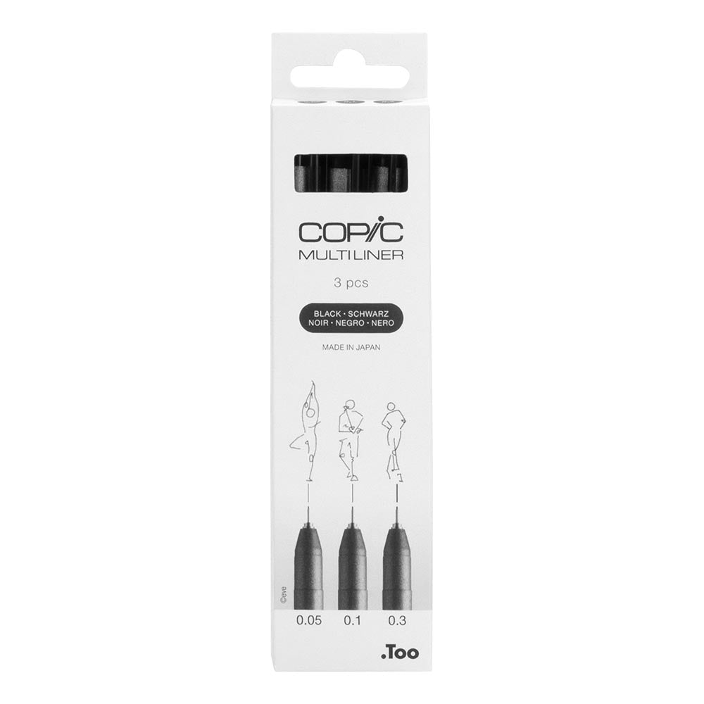 Copic MultiLiner Black Fine Line Drawing Pen Set of 3 - Perfect for Sketching, Inking, Manga & Comic Art