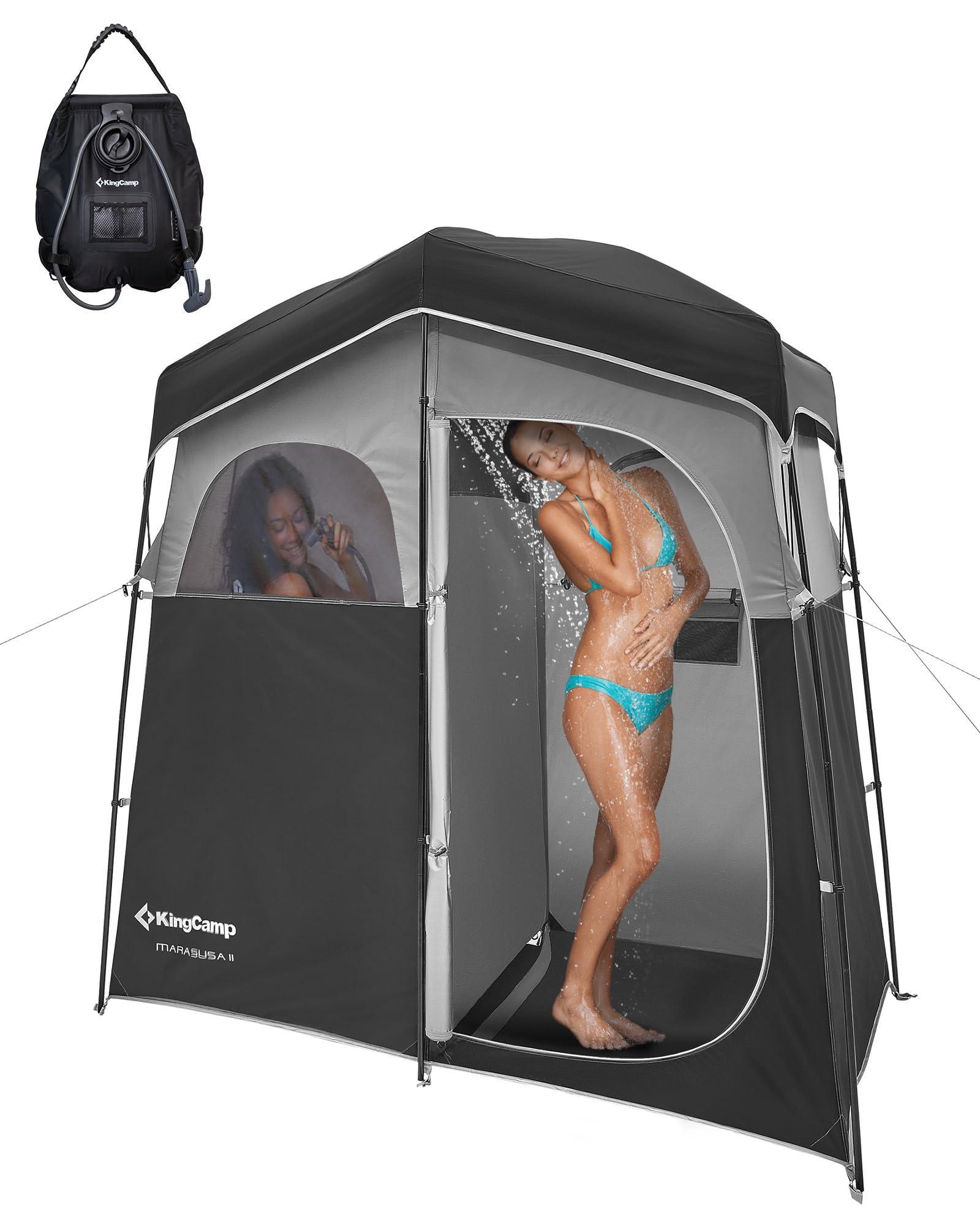 KingCamp Luxury Camping Shower Tent with Shower Bag - Portable Privacy Shelter for Outdoor Bathing, 1 & 2 Room Toilet Tent Options - Perfect for Camping, Hiking, Beach Trips and RV Adventures
