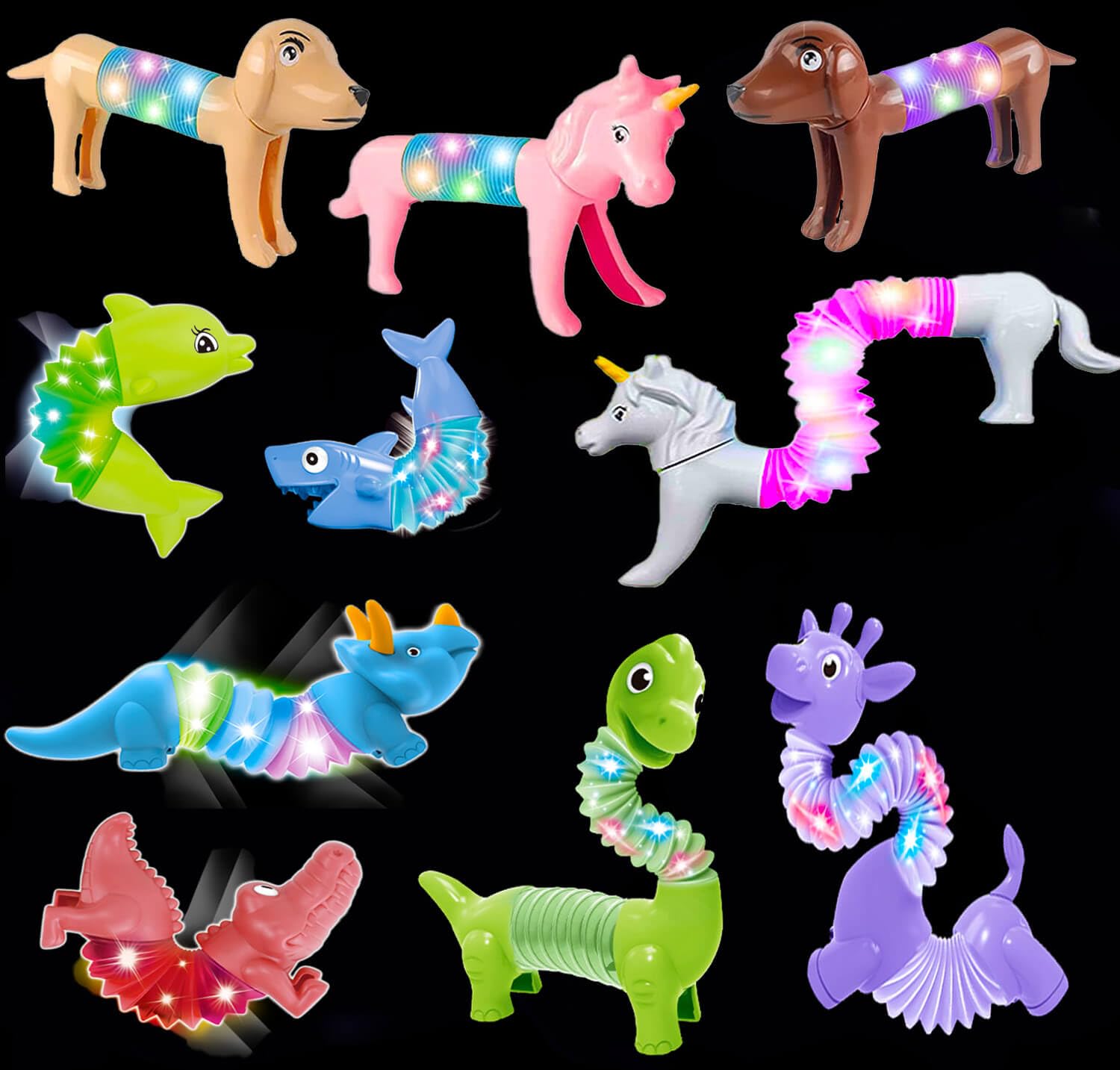 Easter Basket Stuffers for Kids - LED Animal Pop Tubes Sensory Fidget Toys for Toddlers Ages 3-7 - Fun Easter Egg Fillers & Stress Relief Gifts for Boys & Girls - Perfect for Classroom Rewards, Party Favors & Sensory Play