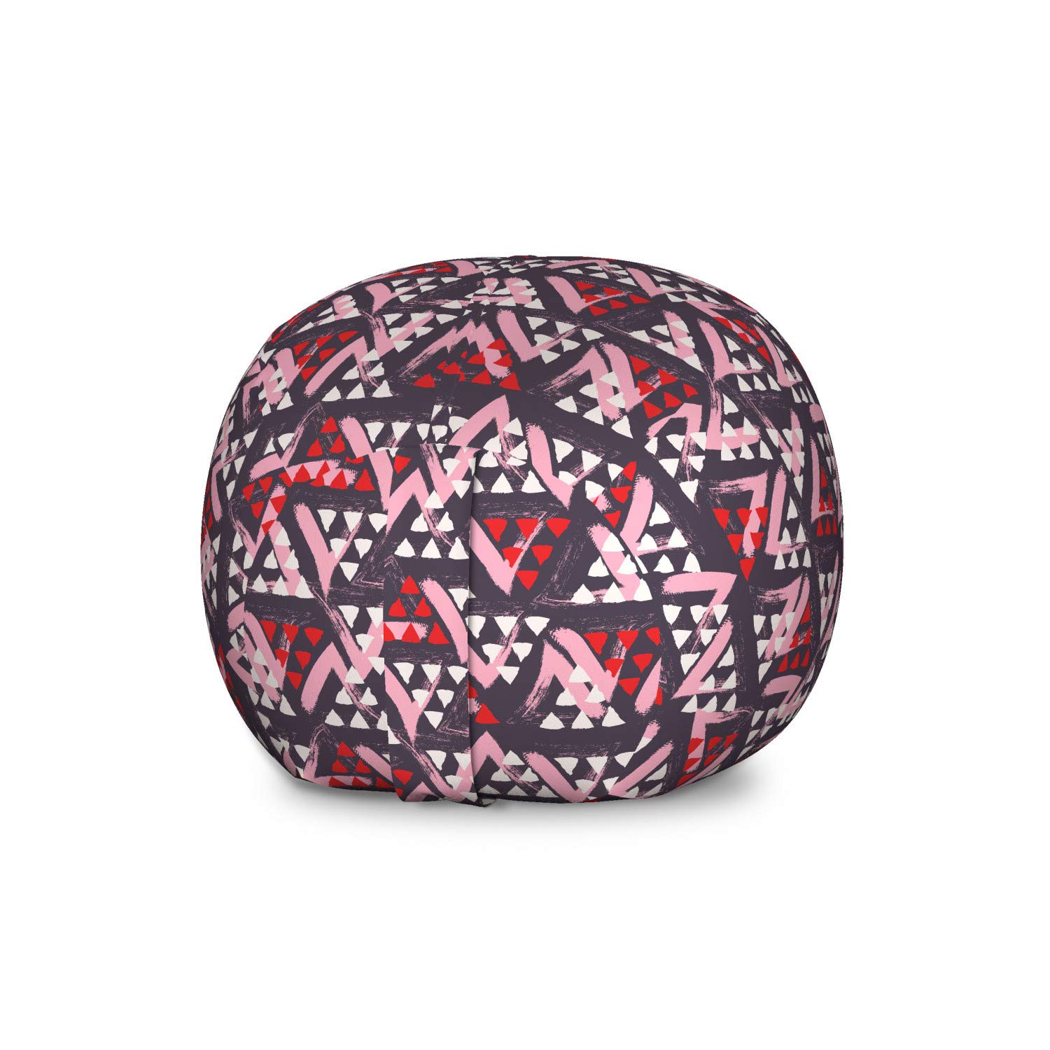 Ambesonne Geometric Storage Toy Bag Chair - Hand Drawn Paintbrush Stroke Triangle Design, Large Washable Stuffed Animal Organizer (Eggshell Vermilion Pink) | Perfect for Kids' Room, Playroom & Nursery Organization