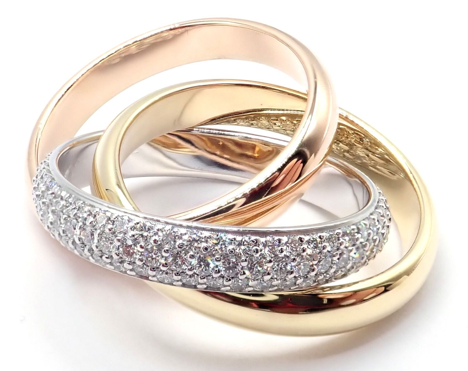 Cartier Trinity Classic Diamond Ring - 18k White, Yellow & Rose Gold Band - Size 6.75 - Luxury Wedding, Anniversary & Gift Jewelry for Women - Perfect for Engagements, Special Occasions & Everyday Elegance