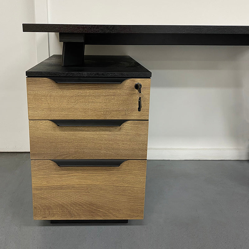 ARTO Single Workstation Desk with Left Cabinet 1.2M - Warm Oak & Black Finish | Modern Home Office Desk for Small Spaces | Perfect for Remote Work & Study
