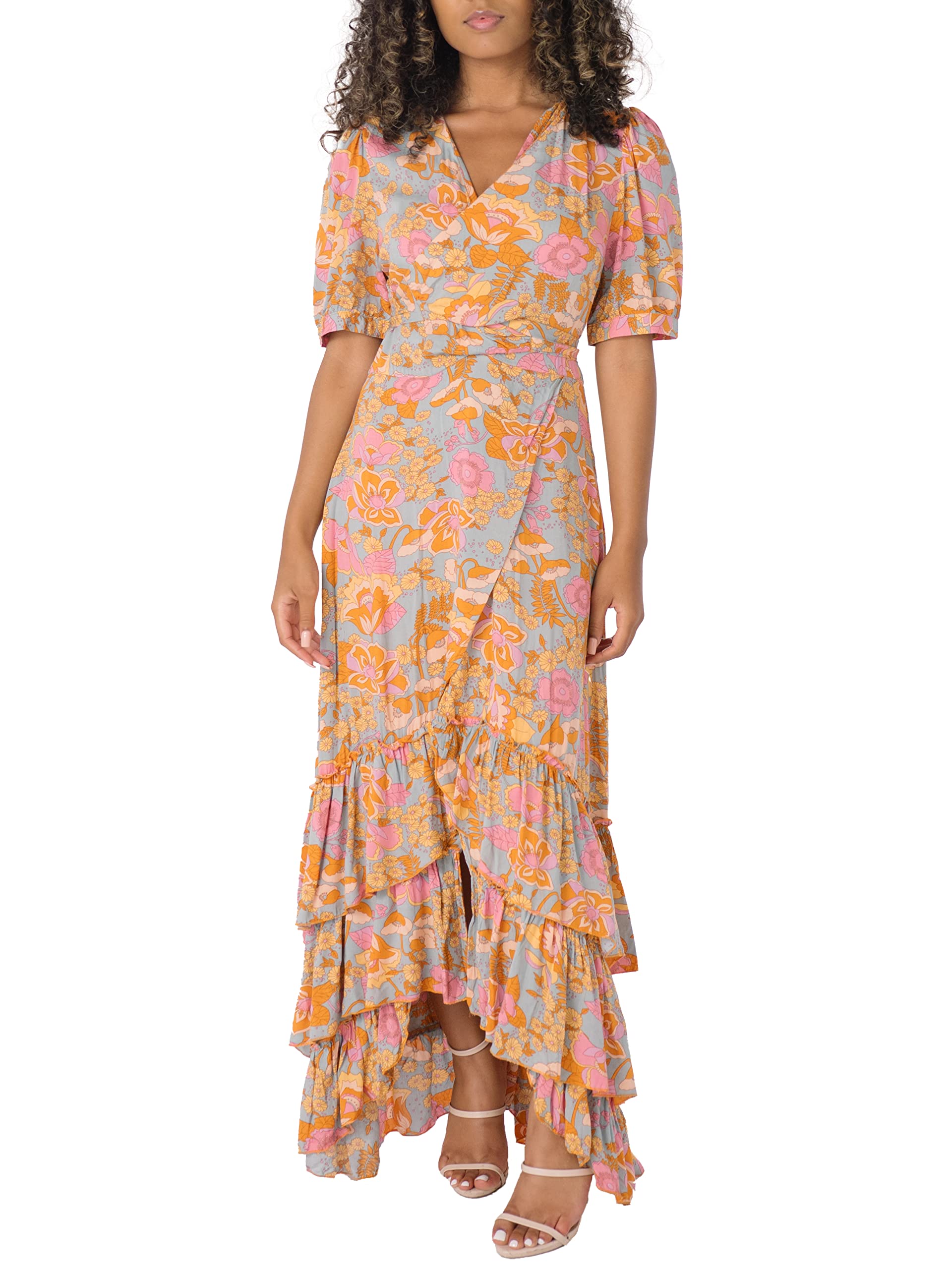 Elegant Solitaire Floral Print Wrap Dress for Women - Summer Casual & Party Wear - Perfect for Date Nights, Weddings & Office Outfits