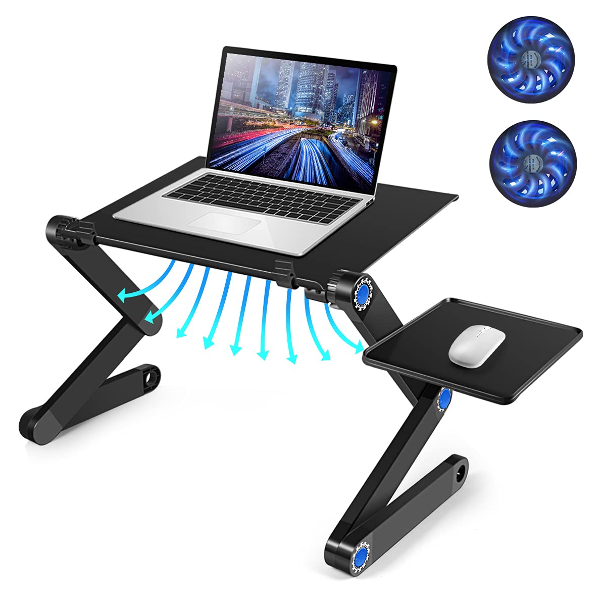 Adjustable Laptop Stand for Bed & Sofa - Portable Laptop Desk with Cooling USB Fans & Mouse Pad - Foldable Notebook Holder for Office, Home & Travel - Perfect for Working, Studying & Watching Movies in Bed or Couch