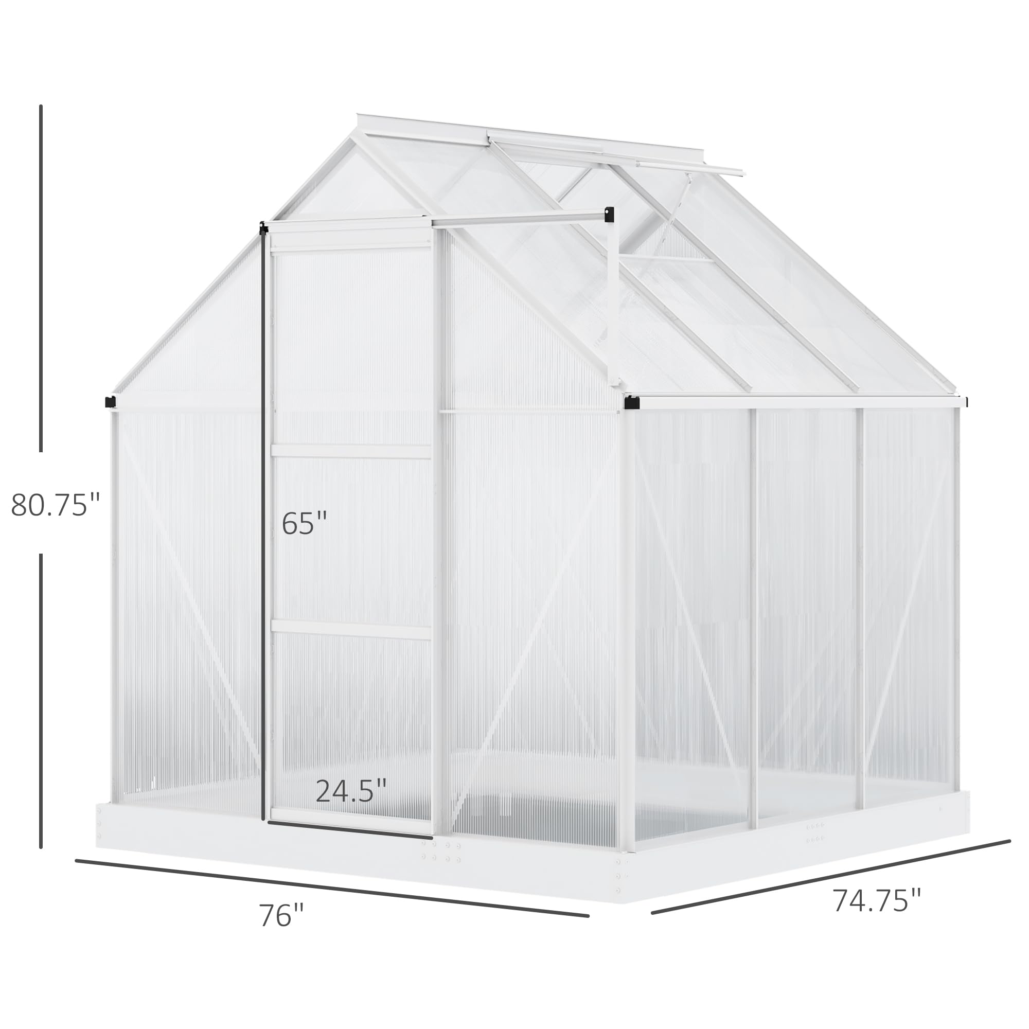 Outsunny 6x6 FT Walk-in Greenhouse Kit with Polycarbonate Panels & Aluminum Frame - Sliding Door & Roof Vent for Gardening, Plant Growing - Perfect for Backyard, Patio, or Balcony Use