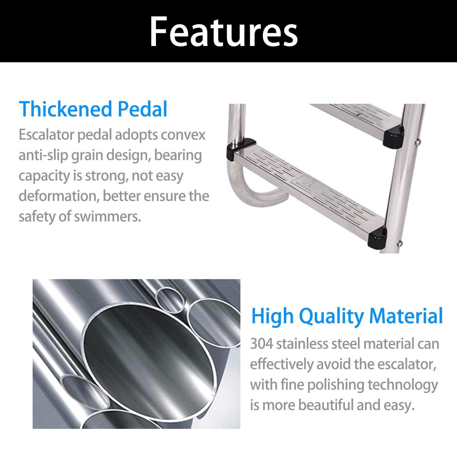 Non-Slip 3-Step Stainless Steel Pool Ladder for In-Ground & Above Ground Pools - Easy Mount Legs, Durable Design for Safe Entry & Exit - Perfect for Backyard, Residential & Commercial Swimming Pools