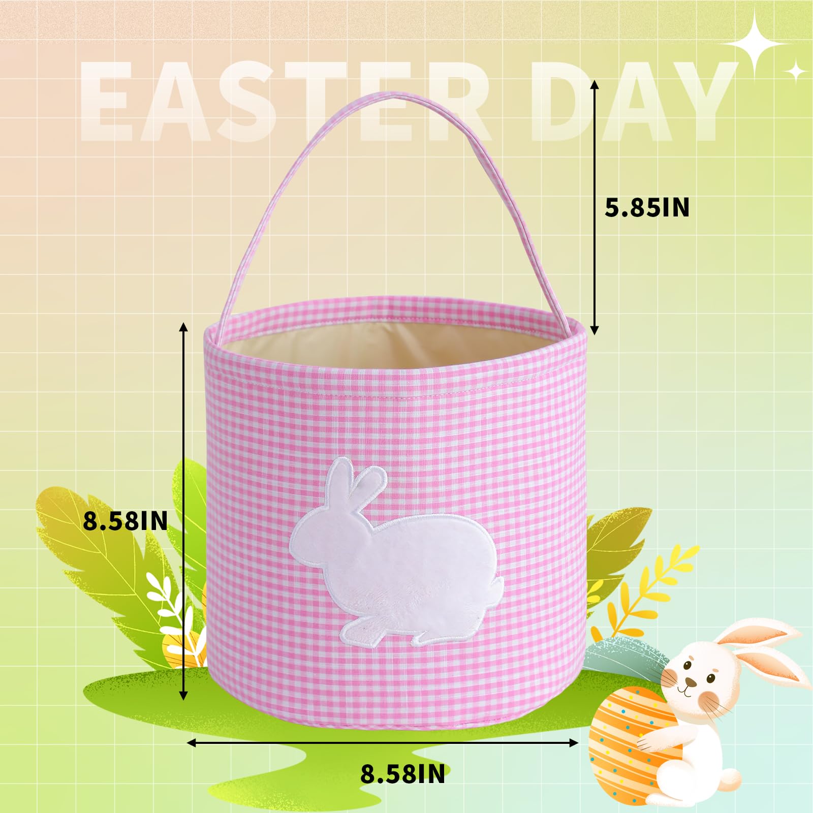 Easter Bunny Basket - Classic Pink Gingham Easter Bucket Bag for Egg Hunts, Party Favors & Home Decor - Perfect for Easter Celebrations, Kids' Egg Hunt Parties & Spring Home Decorations