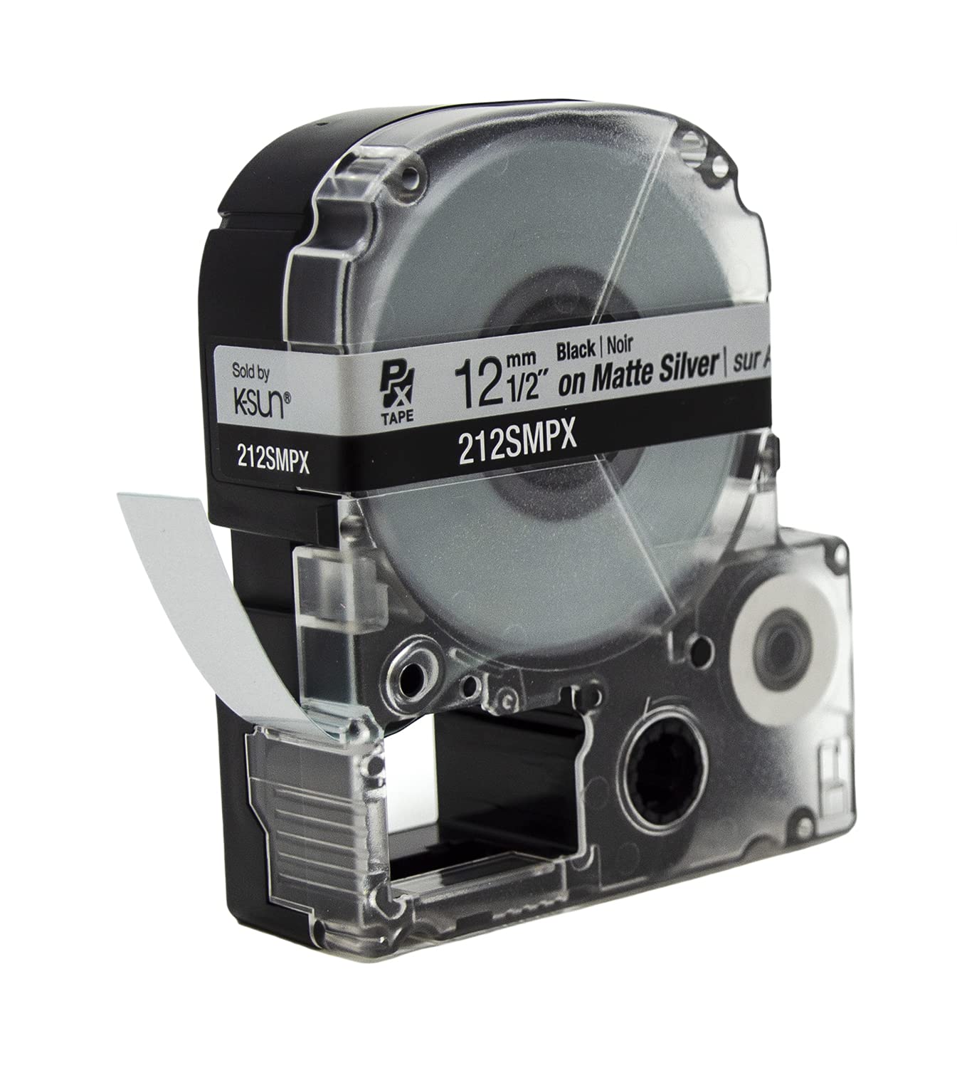 LABELWORKS 212SMPX PET (Polyester) Tape Cartridge - Black on Silver Matte Label Maker Tape - 1/2