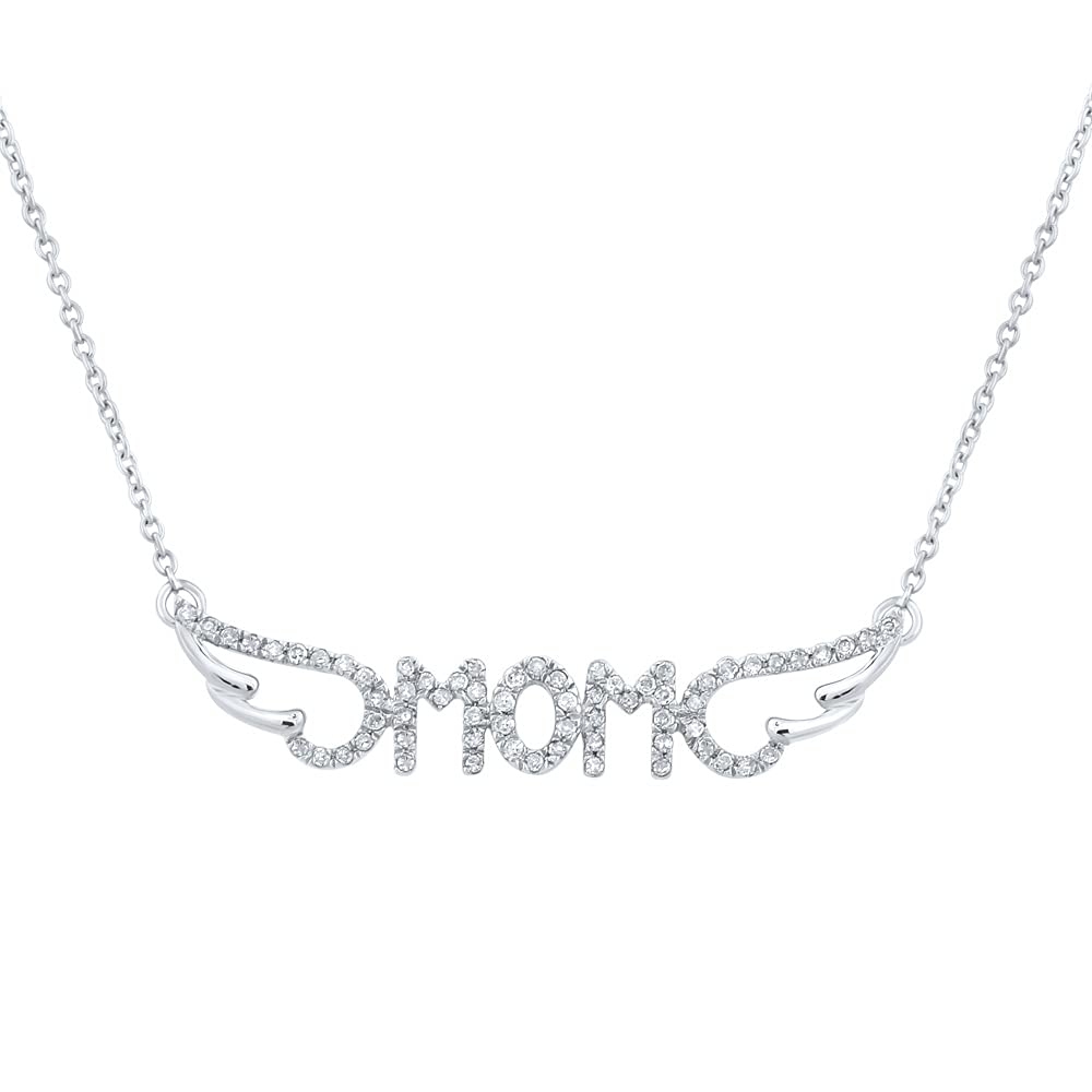 10K White Gold Women's Round Diamond Mother's Necklace 1/6 CTTW - Perfect Gift for Mom, Birthday, Anniversary & Mother's Day Jewelry