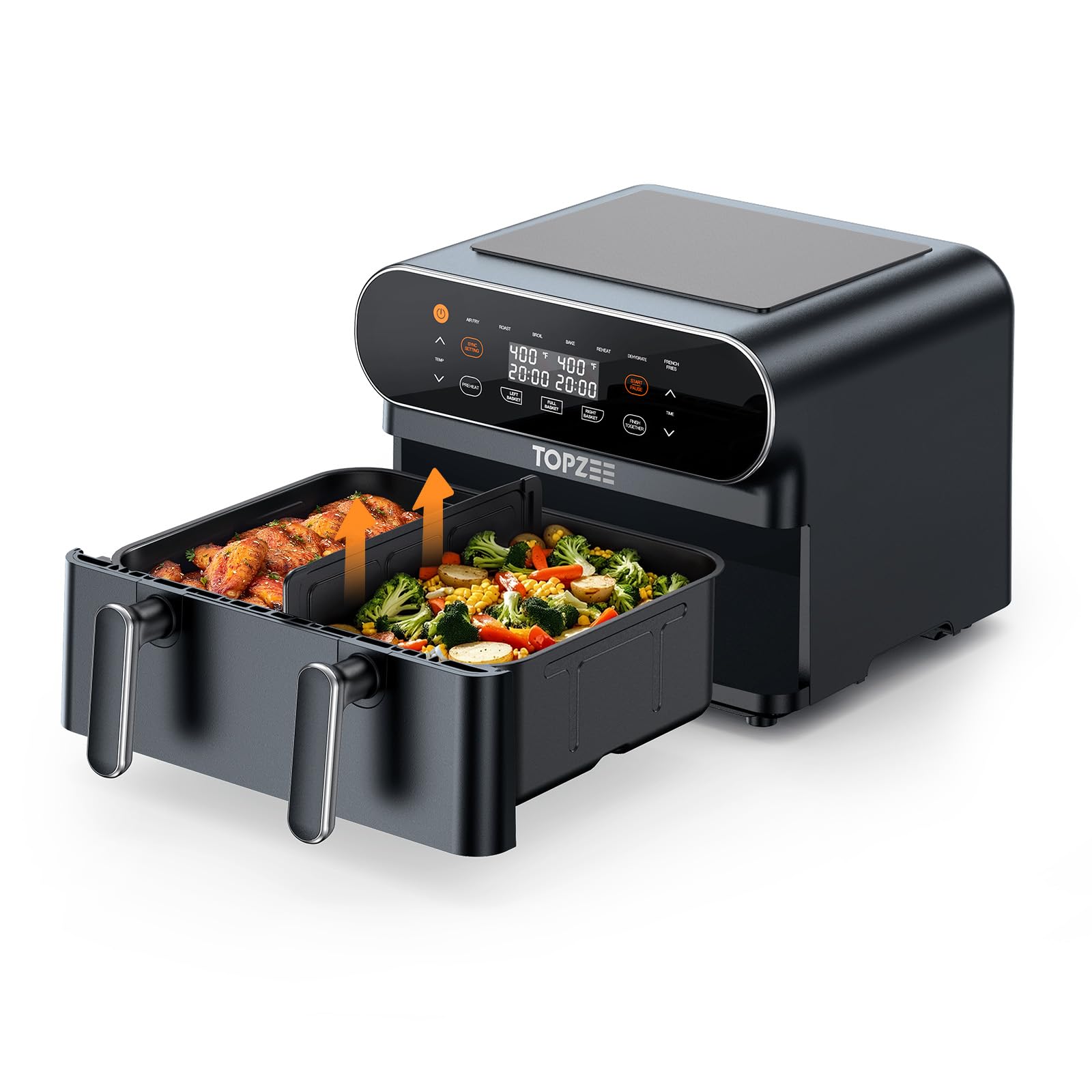 11-QT Large Air Fryer - 8-in-1 XL Air Fryer with Flex Basket & Divider for Dual Cooking | Preheat, Air Fry, Roast, Broil, Bake, Reheat, Dehydrate | Dishwasher Safe French Fries Maker | Perfect for Family Meals, Healthy Cooking & Quick Snacks | Gray