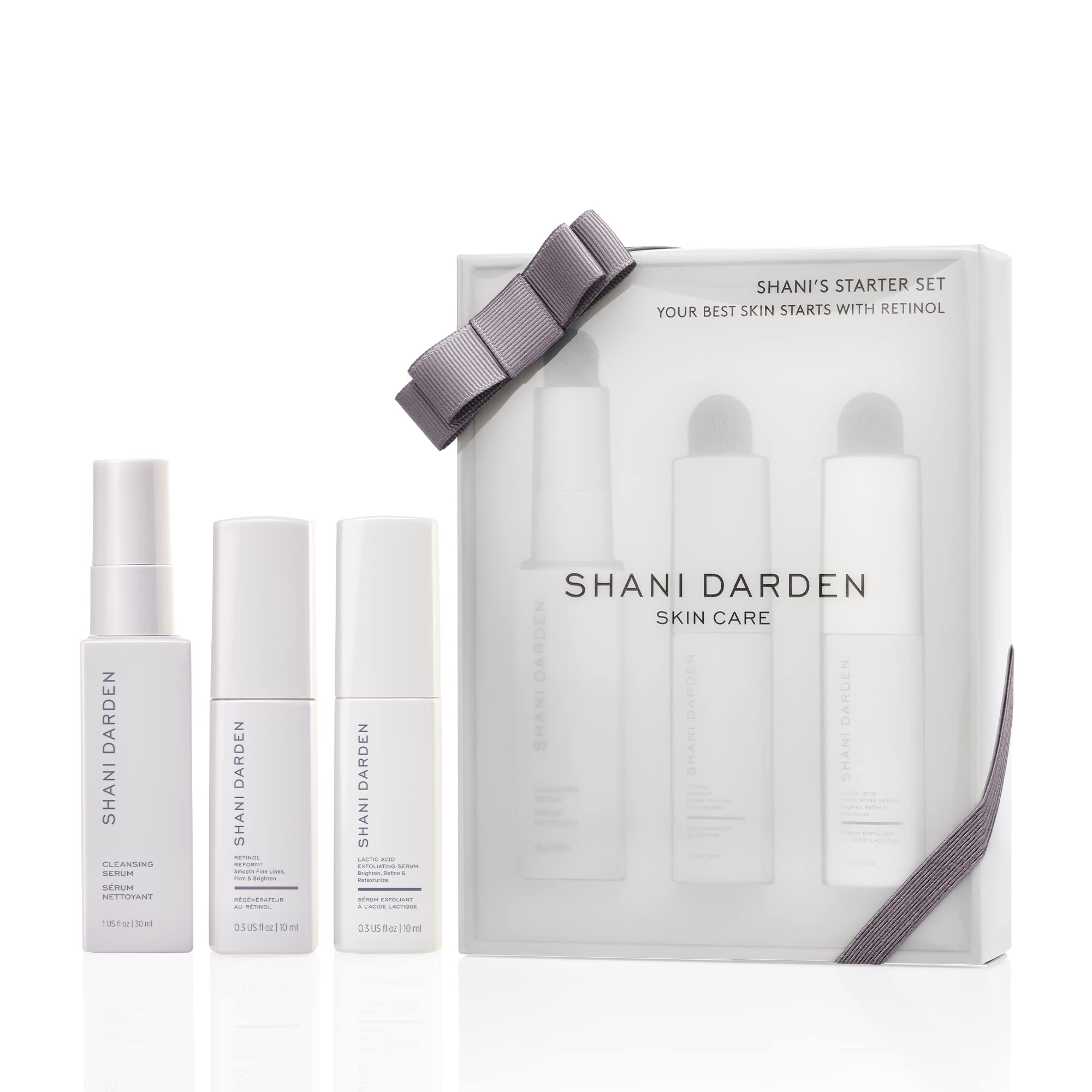 SHANI DARDEN SKINCARE Starter Set - Travel Size Cleanser, Retinol Reform Anti-Aging Serum & Lactic Acid Exfoliating Serum for Glowing Smooth Skin (3-Piece Kit) | Perfect for Travel, Daily Skincare Routine & Anti-Aging Treatment