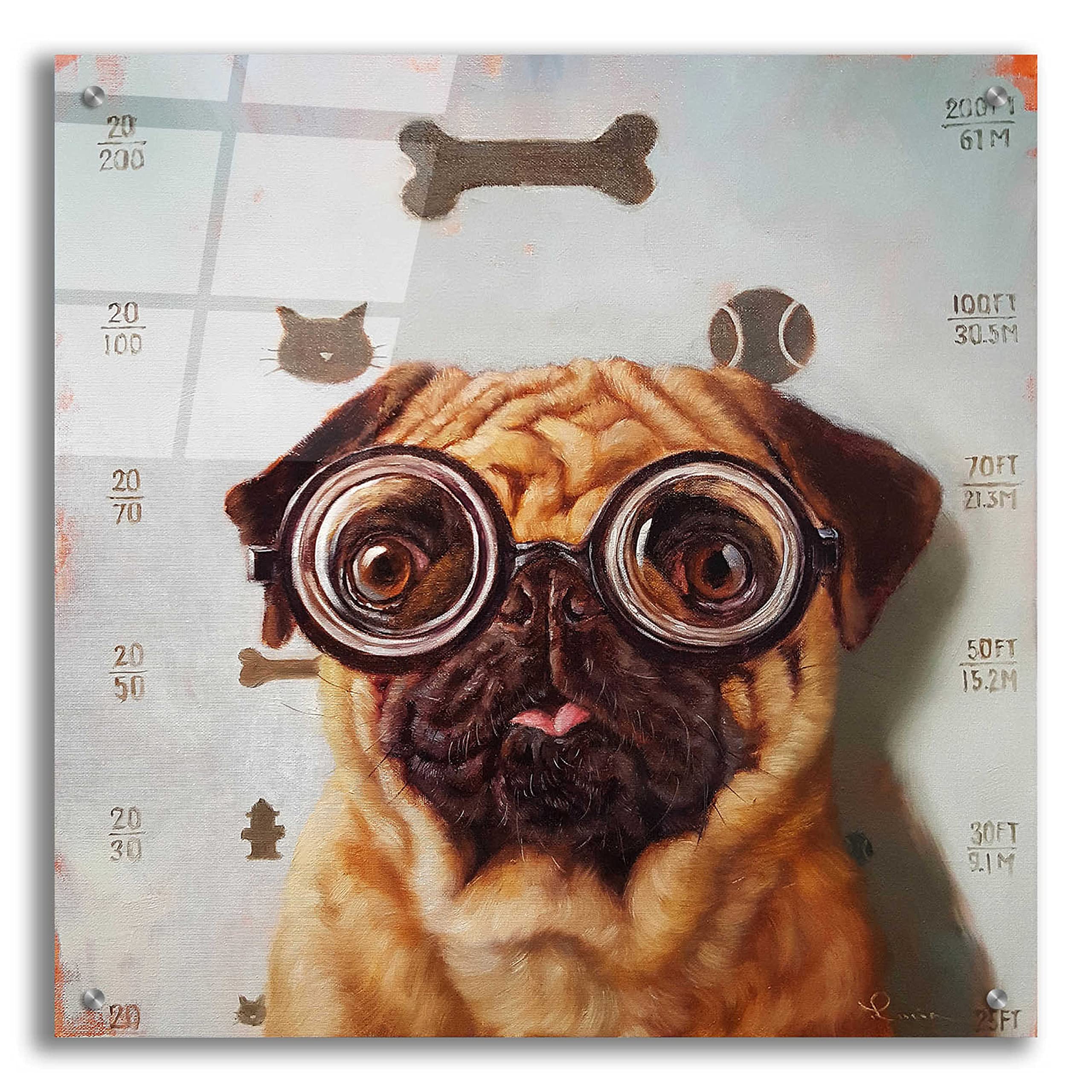 Lucia Heffernan 'Canine Eye Exam' Acrylic Glass Wall Art - 24x24 Inch Modern Dog Painting for Living Room, Office & Veterinary Clinic Decor