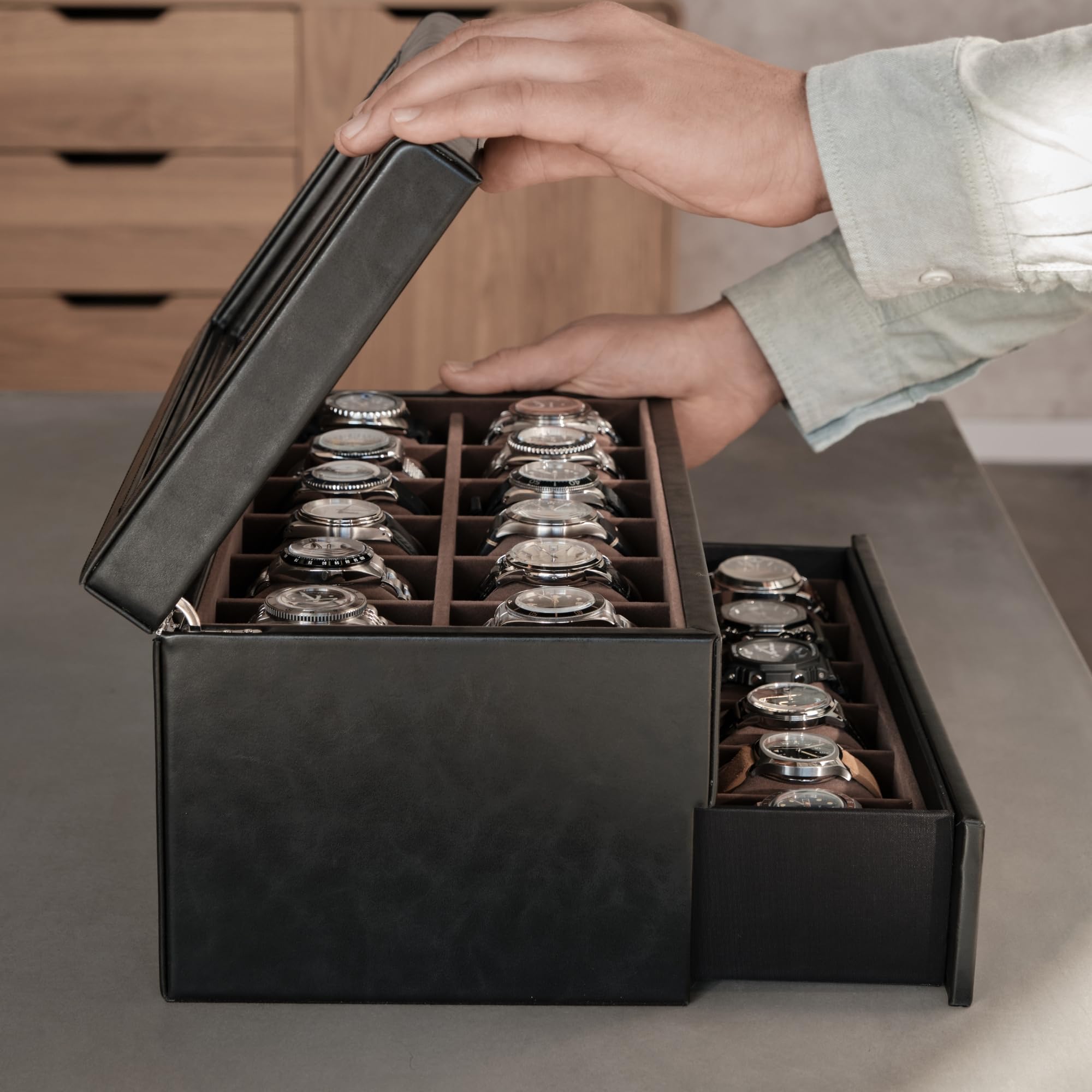 TAWBURY 24 Slot Luxury Watch Box Organizer for Men - Premium Wooden Watch Display Case with Glass Top | Perfect for Watch Collection, Storage & Travel | Gift for Watch Enthusiasts