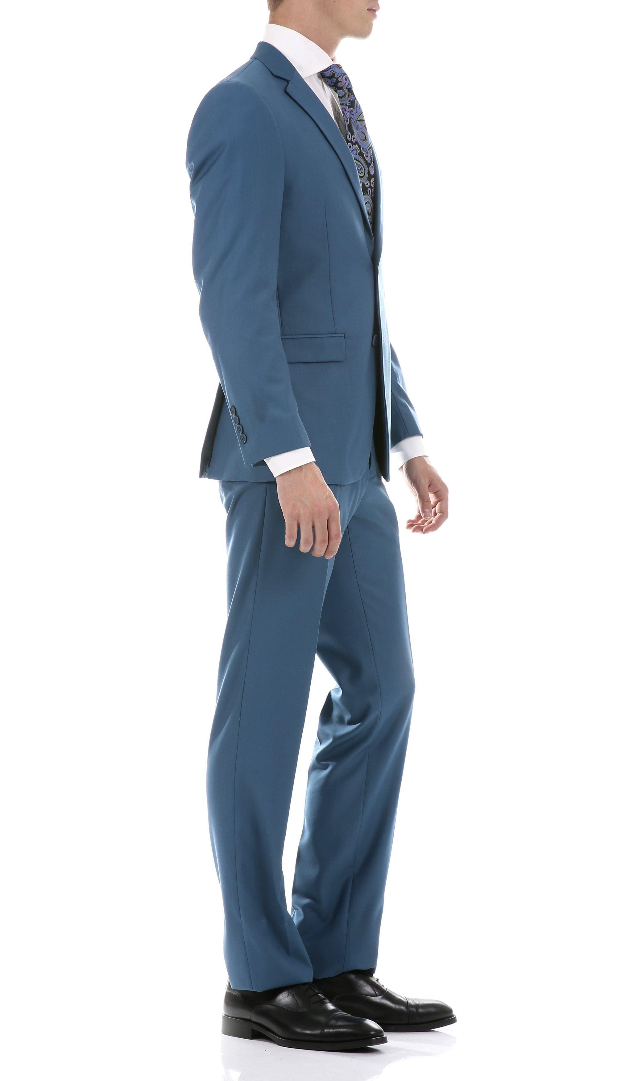 Oslo Collection Slim Fit 2-Piece Suit for Men - Teal Blue Business Formal Attire | Perfect for Weddings, Office Meetings & Special Occasions