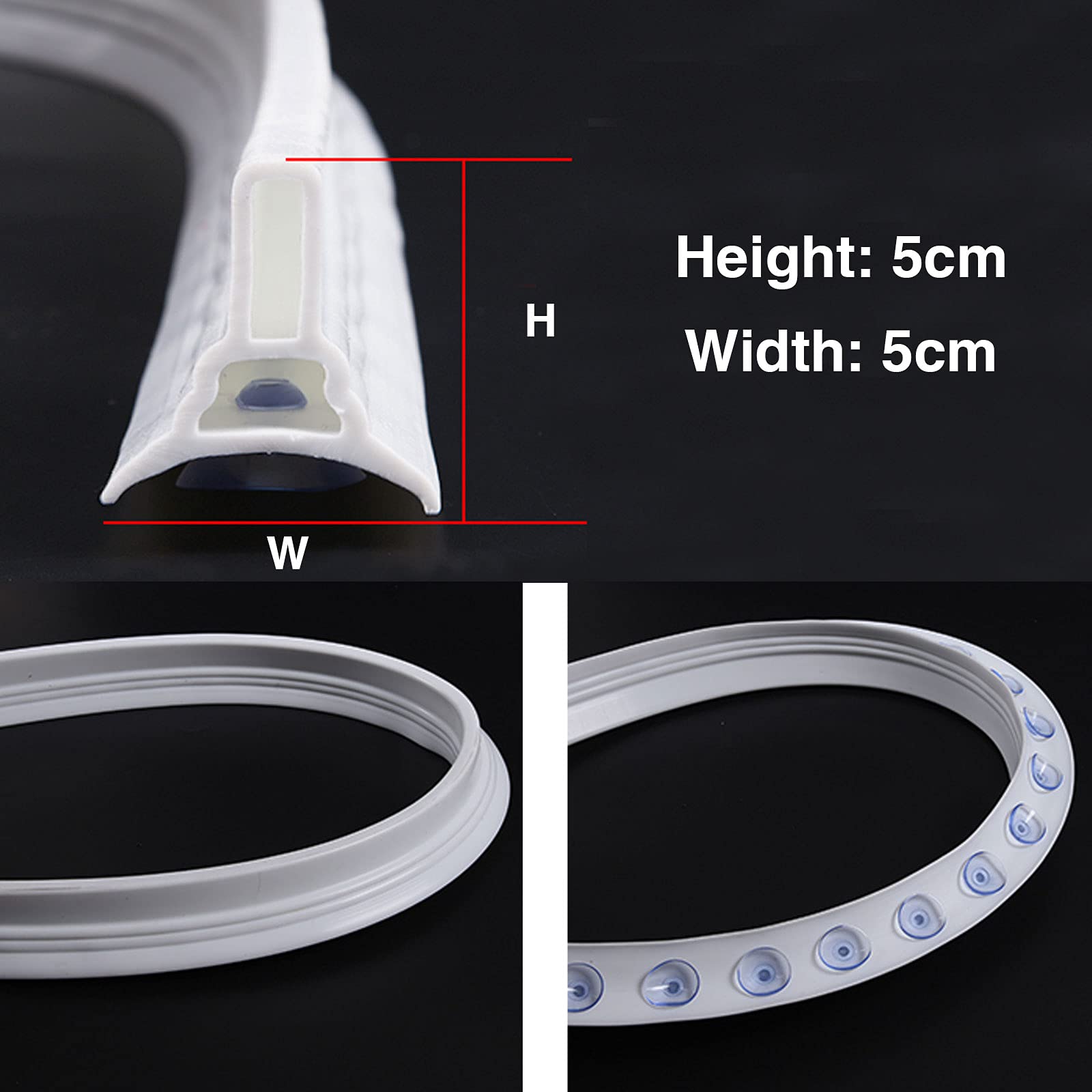 Collapsible Shower Threshold Water Dam - Suction Cup Shower Barrier & Retention System - 300cm Bathroom Water Blocker for Wet/Dry Separation - Non-Slip Floor Seal Strip - Perfect for Small Bathrooms, RV Showers & Pet Bath Areas