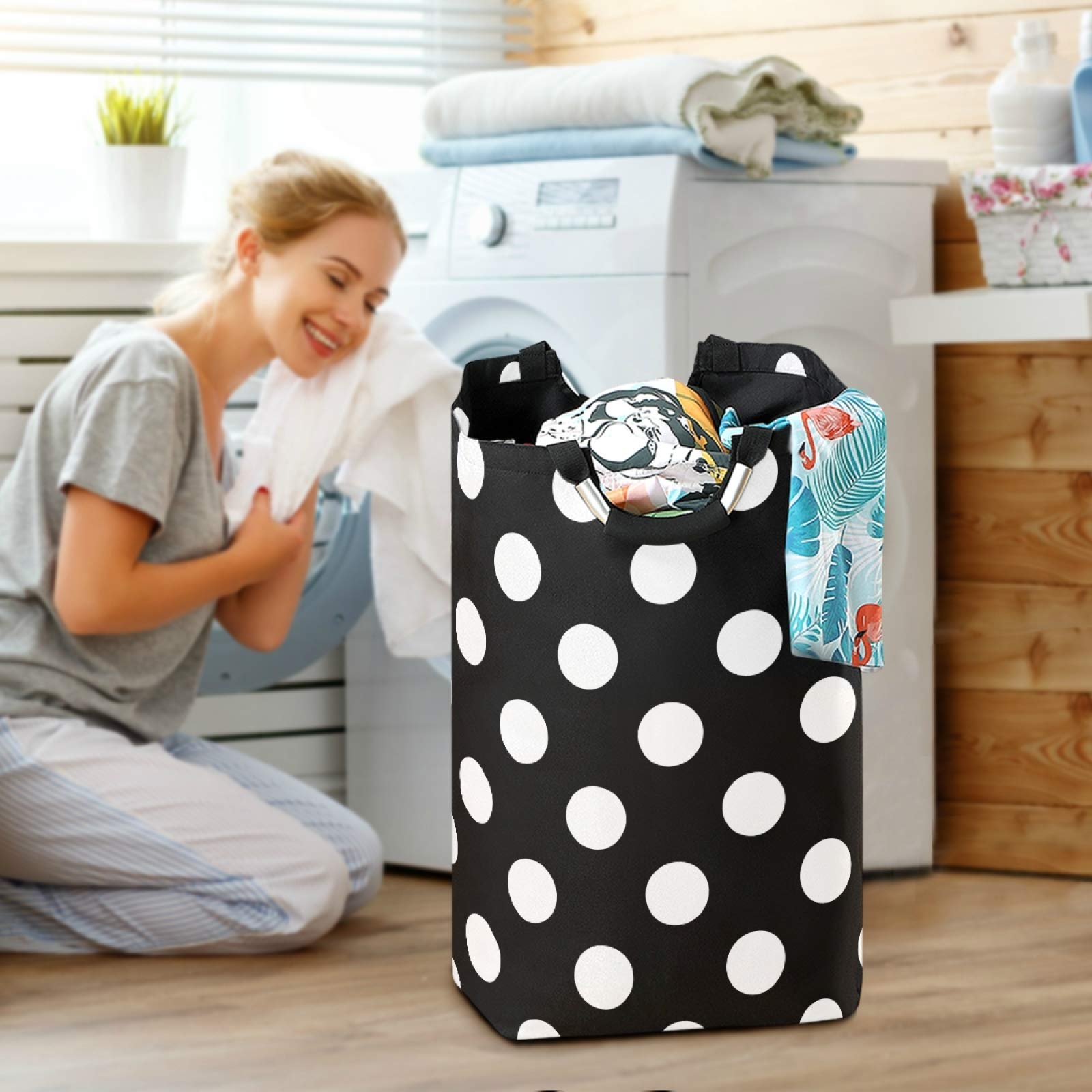 Large Collapsible Laundry Hamper Basket with Handles - Classic Polka Dot Pattern Storage Bin for Clothes, Toys & Organizing | Perfect for Bathroom, Bedroom, Nursery & Kids Room Organization