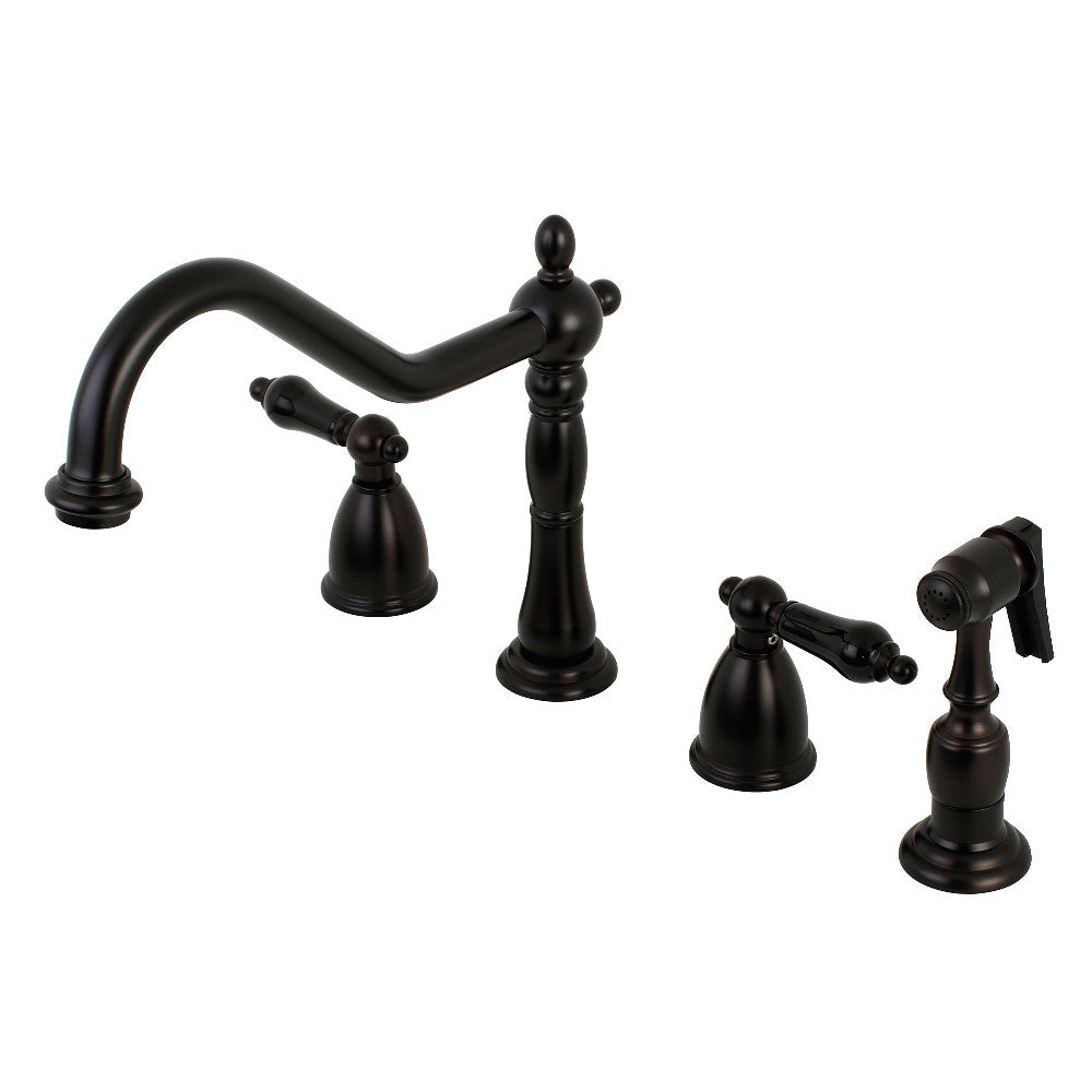 Kingston Brass KB1798PKLBS Widespread Kitchen Faucet - Modern Pull-Down Sprayer, Oil-Rubbed Bronze Finish, 8-Inch Centerset - Perfect for Farmhouse, Rustic & Traditional Kitchens
