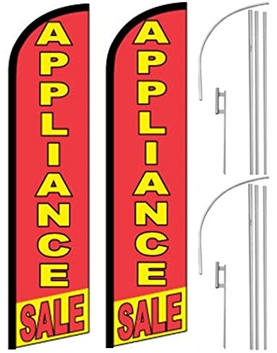 2 Pack Windless Swooper Feather Banner Flags with Poles & Ground Spikes - Perfect for Appliances Sales, Grand Openings, Car Dealerships & Outdoor Advertising