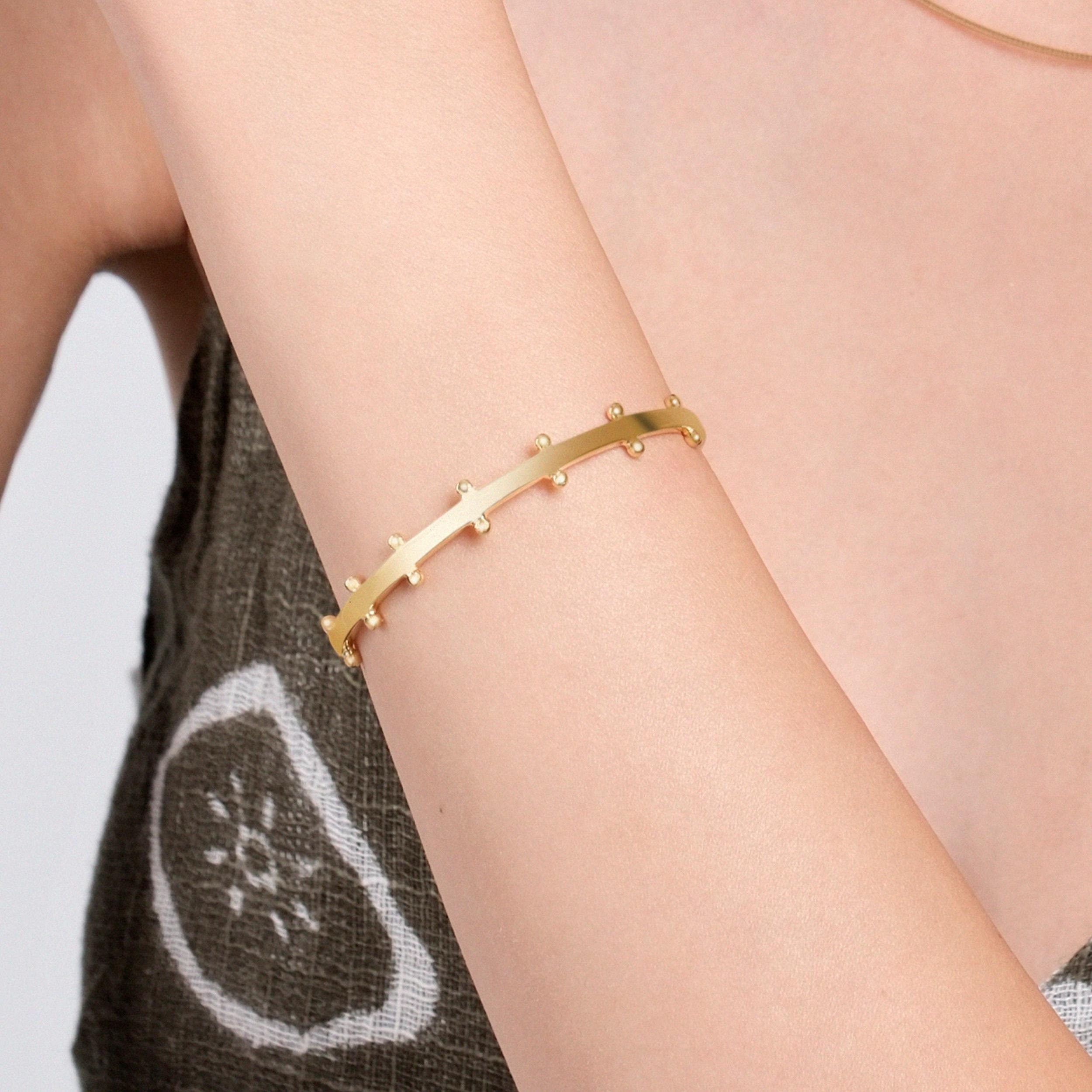 18K Gold Vermeil Station Cuff Bracelet - Elegant Stackable Jewelry for Women, Perfect for Everyday Wear & Special Occasions