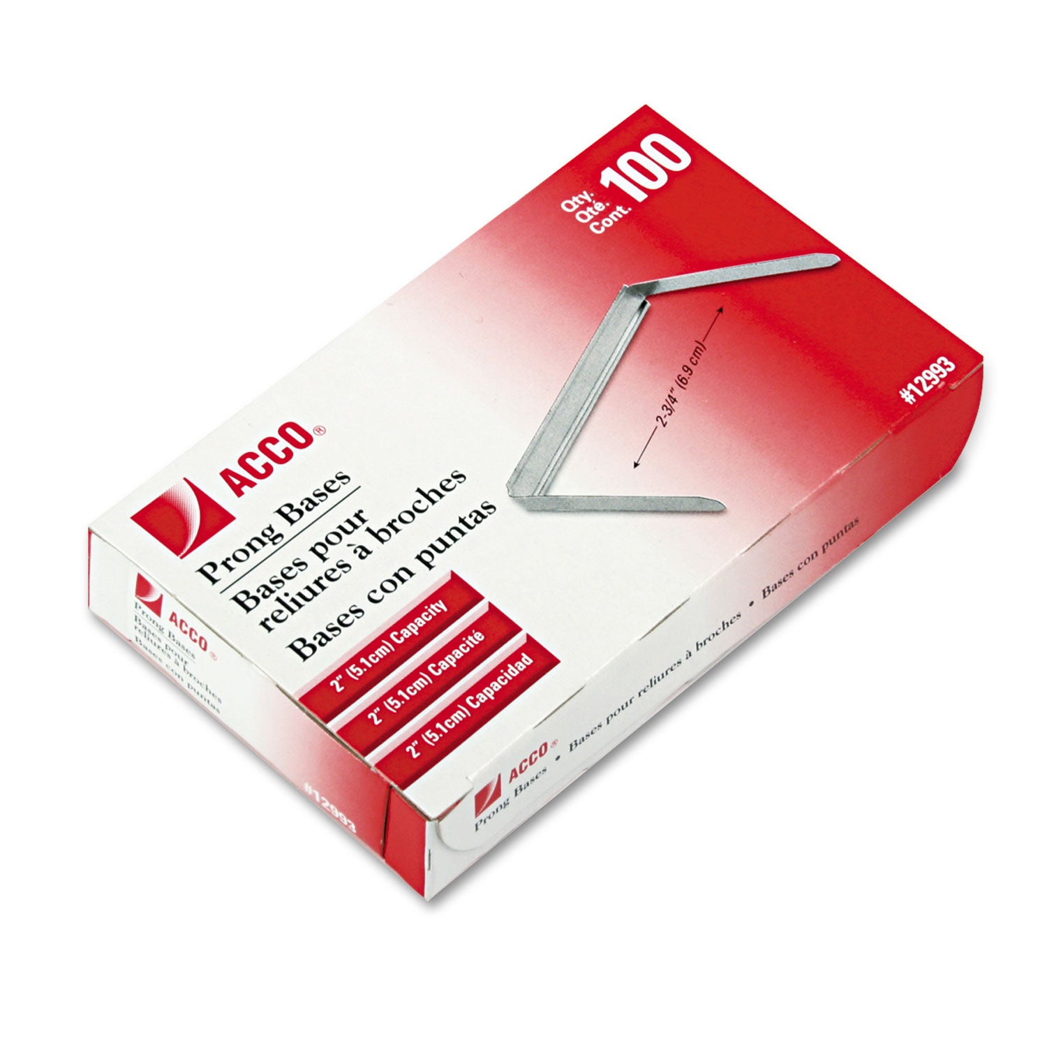 ACCO Standard Two-Piece Two-Prong Paper Fastener Bases - 2 Capacity, 2.75