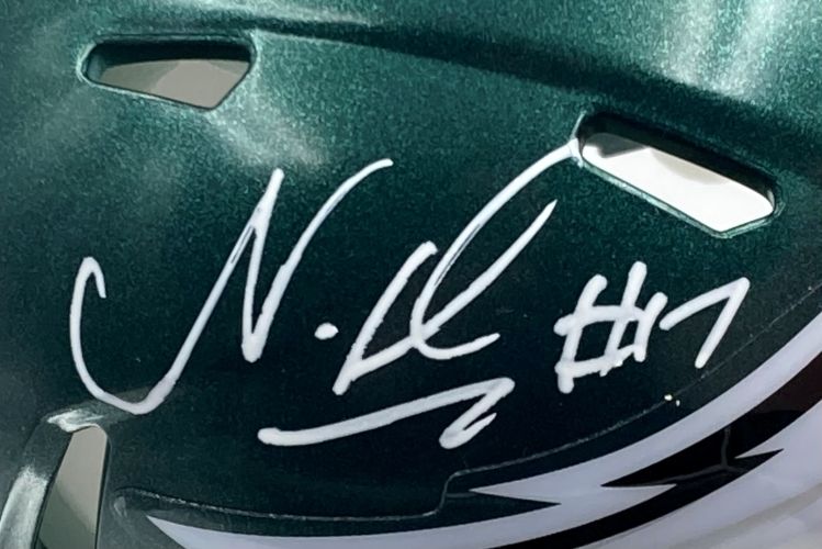 Nakobe Dean Signed Philadelphia Eagles Mini Speed Helmet with PSA/DNA Certification & Super Bowl 59 LIX Display Case - Perfect for NFL Collectors, Eagles Fans, and Sports Memorabilia Enthusiasts