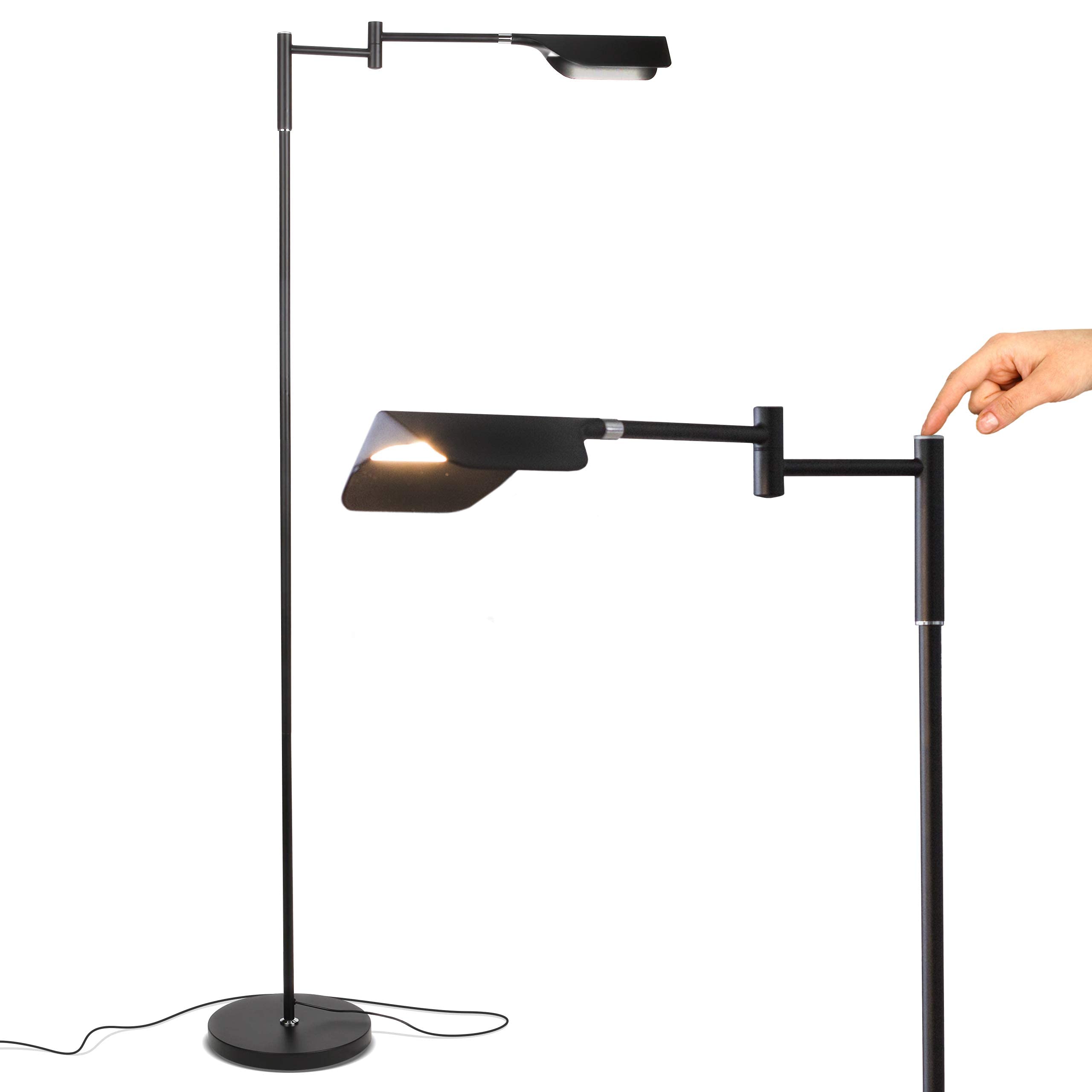 Brightech Leaf Pharmacy LED Reading Floor Lamp - Dimmable & Adjustable Standing Lamp with Easy Rotation for Living Room, Office, Sewing & Crafting - Perfect for Reading, Working & Hobbies (Jet Black)