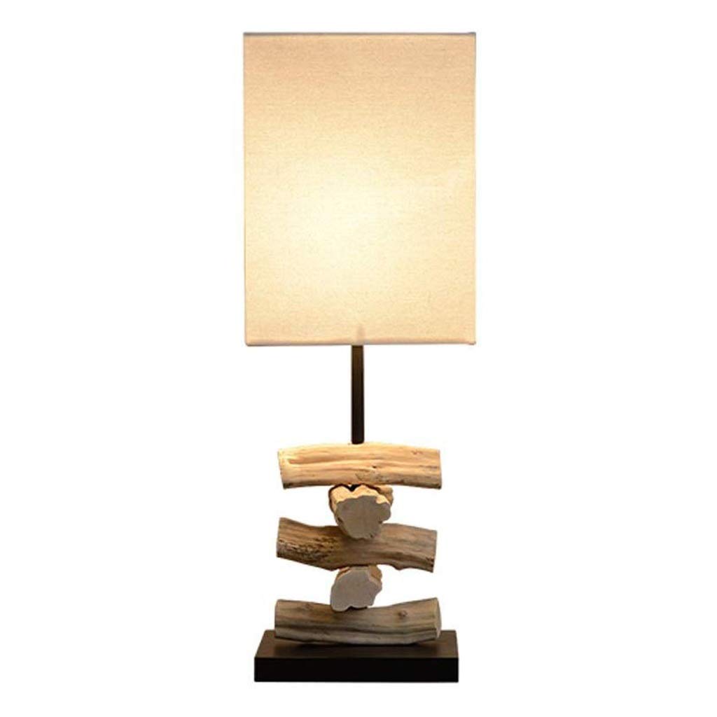 Handmade Rattan Wooden Table Lamp with Beige Square Linen Shade - Natural Art Bedside Lamp for Bedroom & Living Room, Touch Switch Button - Perfect for Nightstands, Reading Nooks, and Cozy Home Decor