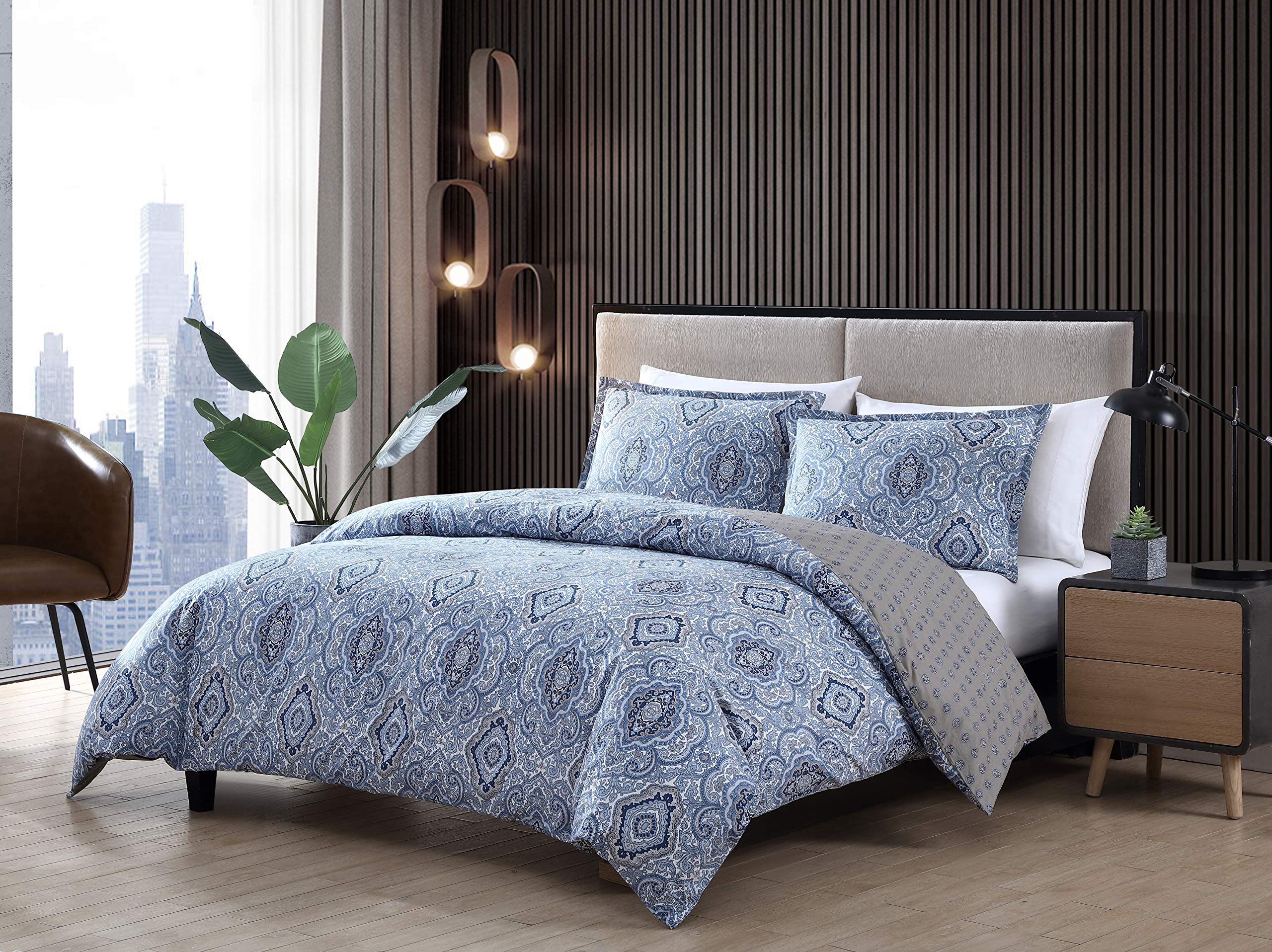 City Scene Milan Blue Comforter Set Twin Size - Soft Bedding Set for Teens & Adults - Perfect for Dorm Rooms, Guest Bedrooms & Cozy Home Decor