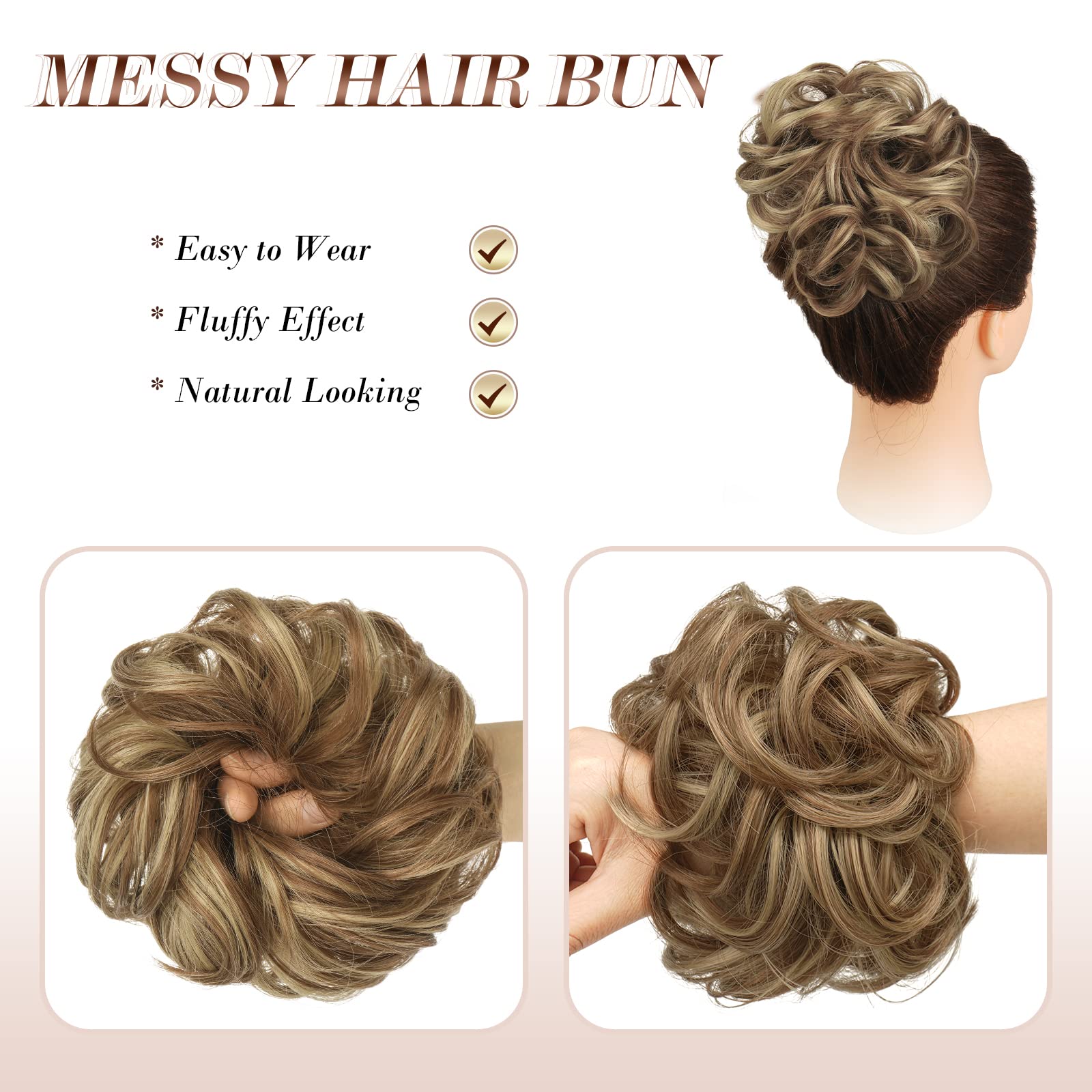 Large Curly Hair Bun Scrunchie Extension - Perfect for Ponytails, Updos & Everyday Hairstyles