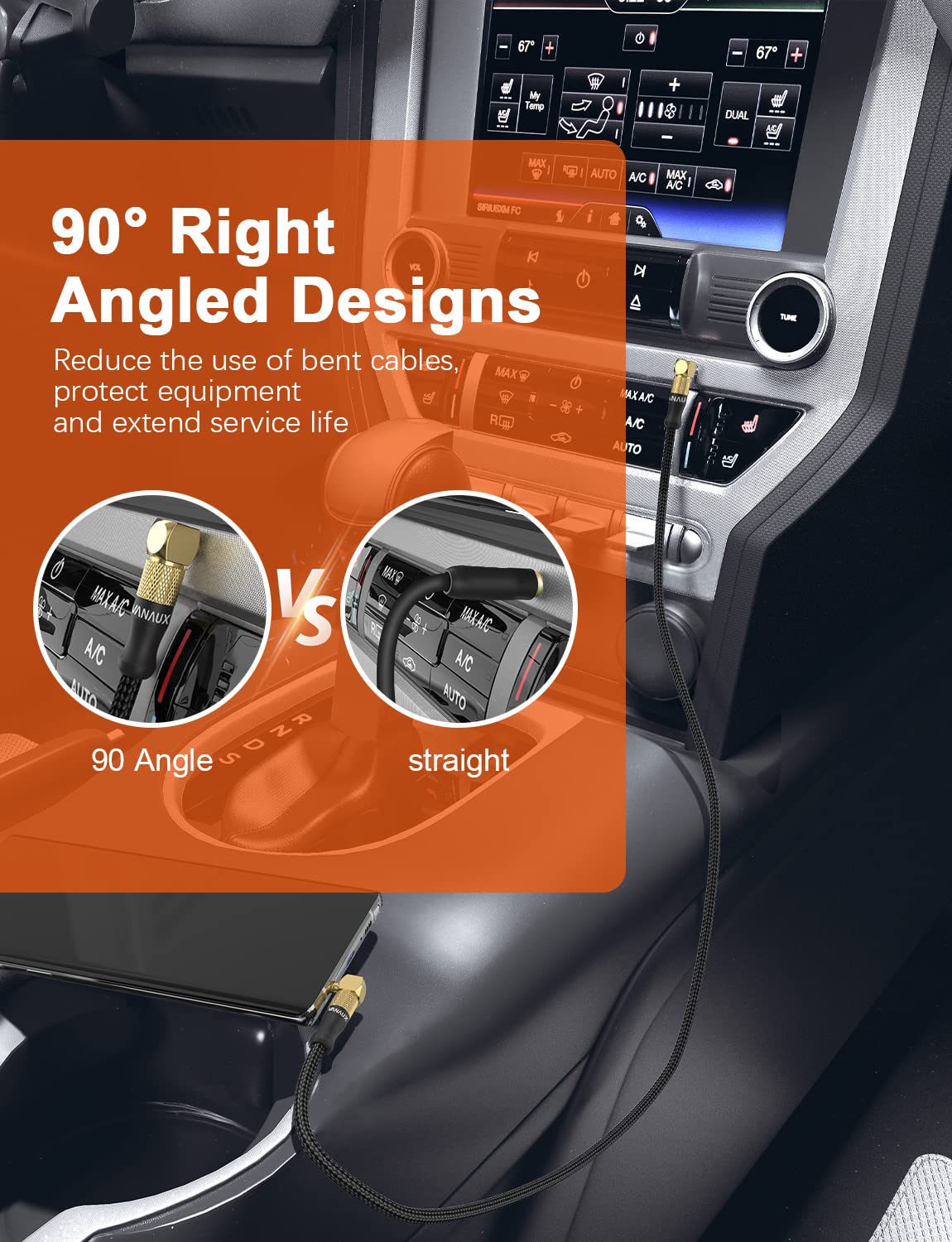 90 Degree Right Angle 3.5mm Male to Male Stereo Aux Cable - 6.6ft/2m Audio Cord for Laptop, Smartphone, Music Player, Tablets, Speakers - Perfect for Home, Office, and Car Audio Setup