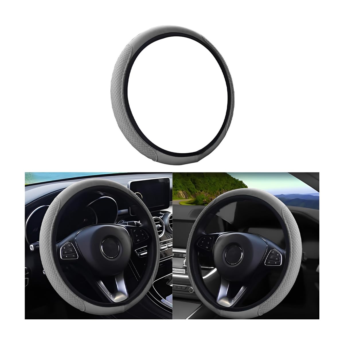 Premium Anti-Slip Leather Steering Wheel Cover - Universal 15